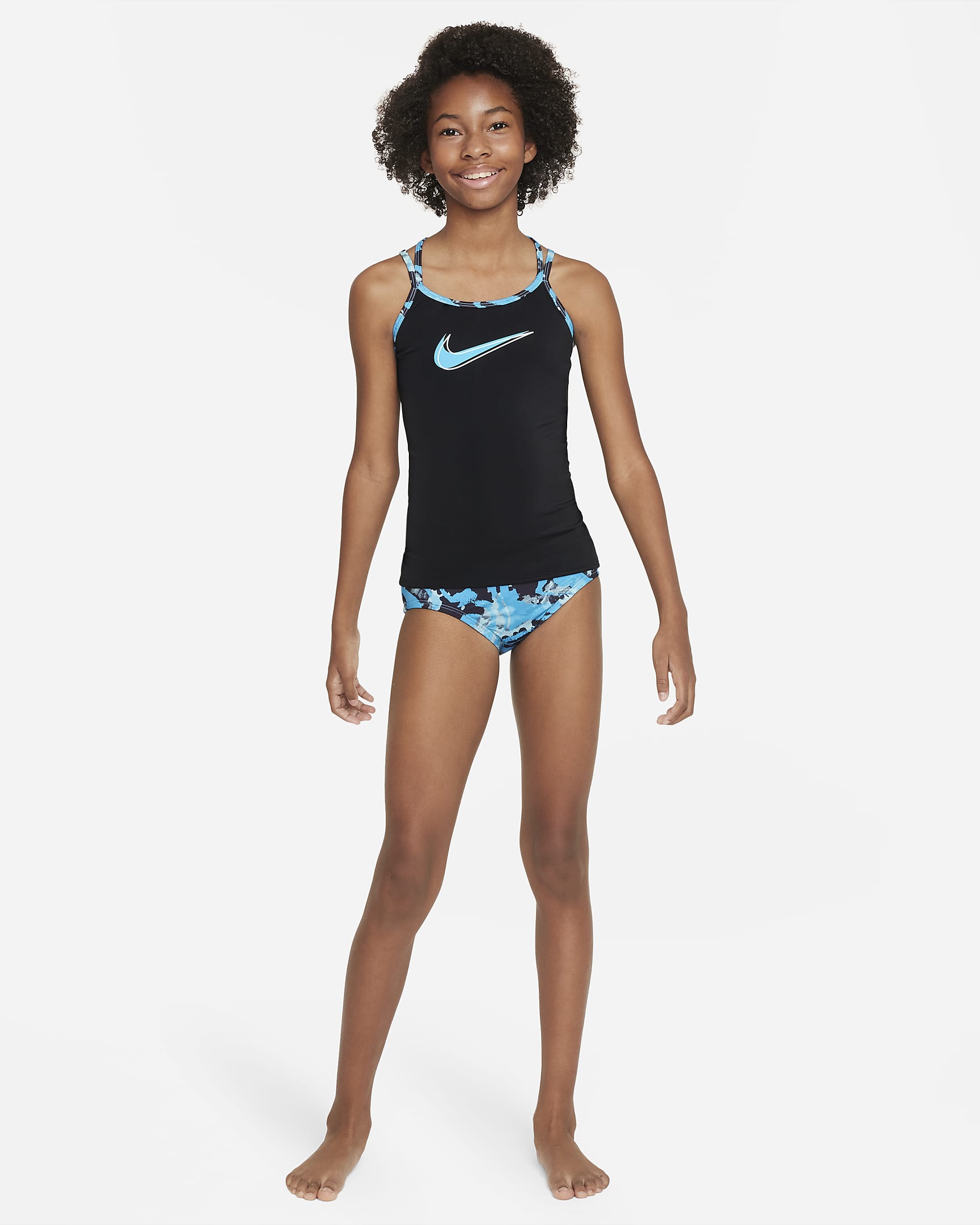 Conjunto de tankini de espalda cruzada para niña talla grande Nike - Azul relámpago