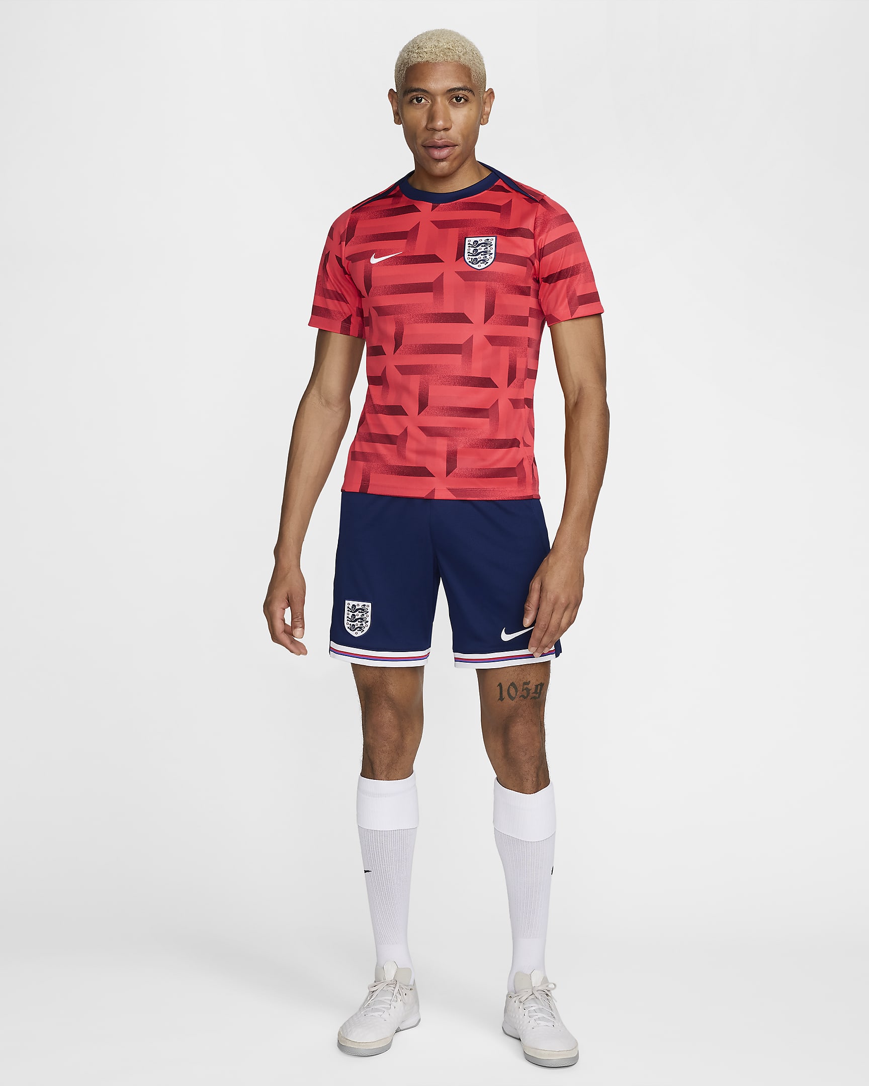 Haut de foot à manches courtes d'avant-match Nike Dri-FIT Angleterre Academy Pro pour homme - Siren Red/Blue Void/Blanc