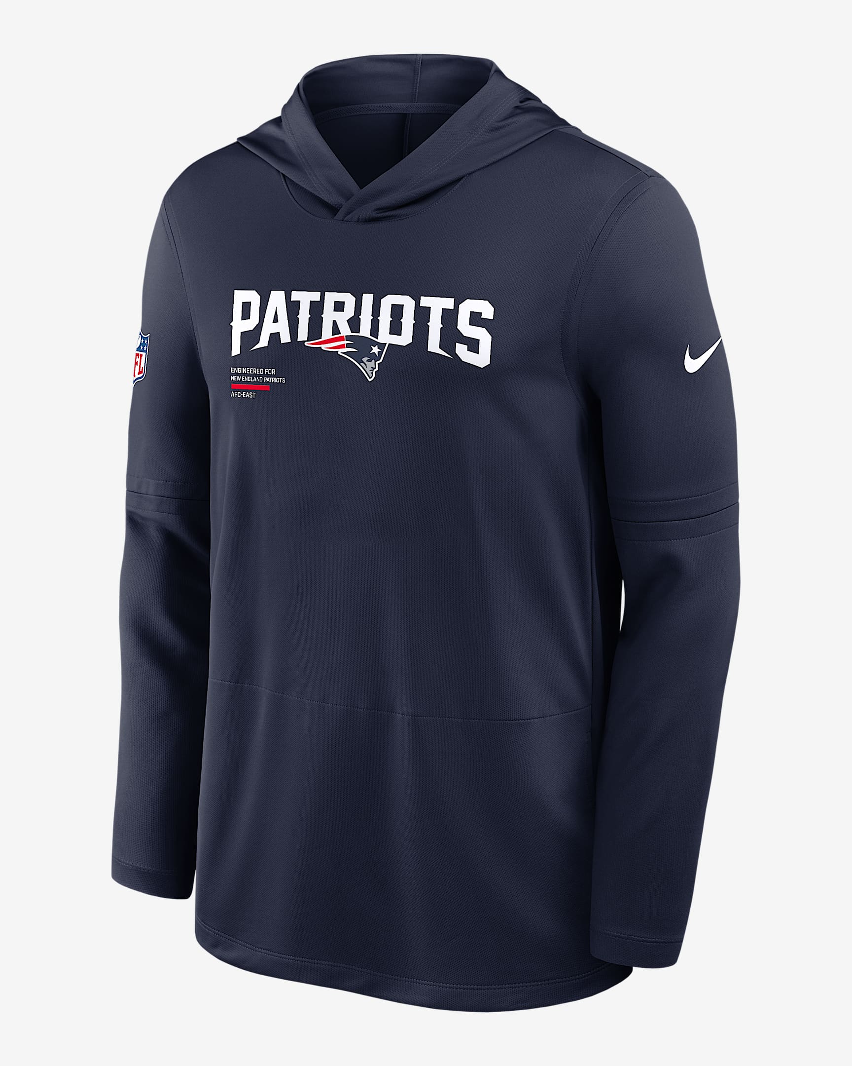 Playera de manga larga Nike Dri-FIT de la NFL con gorro para hombre New England Patriots Pure Fury Sideline - Azul marino