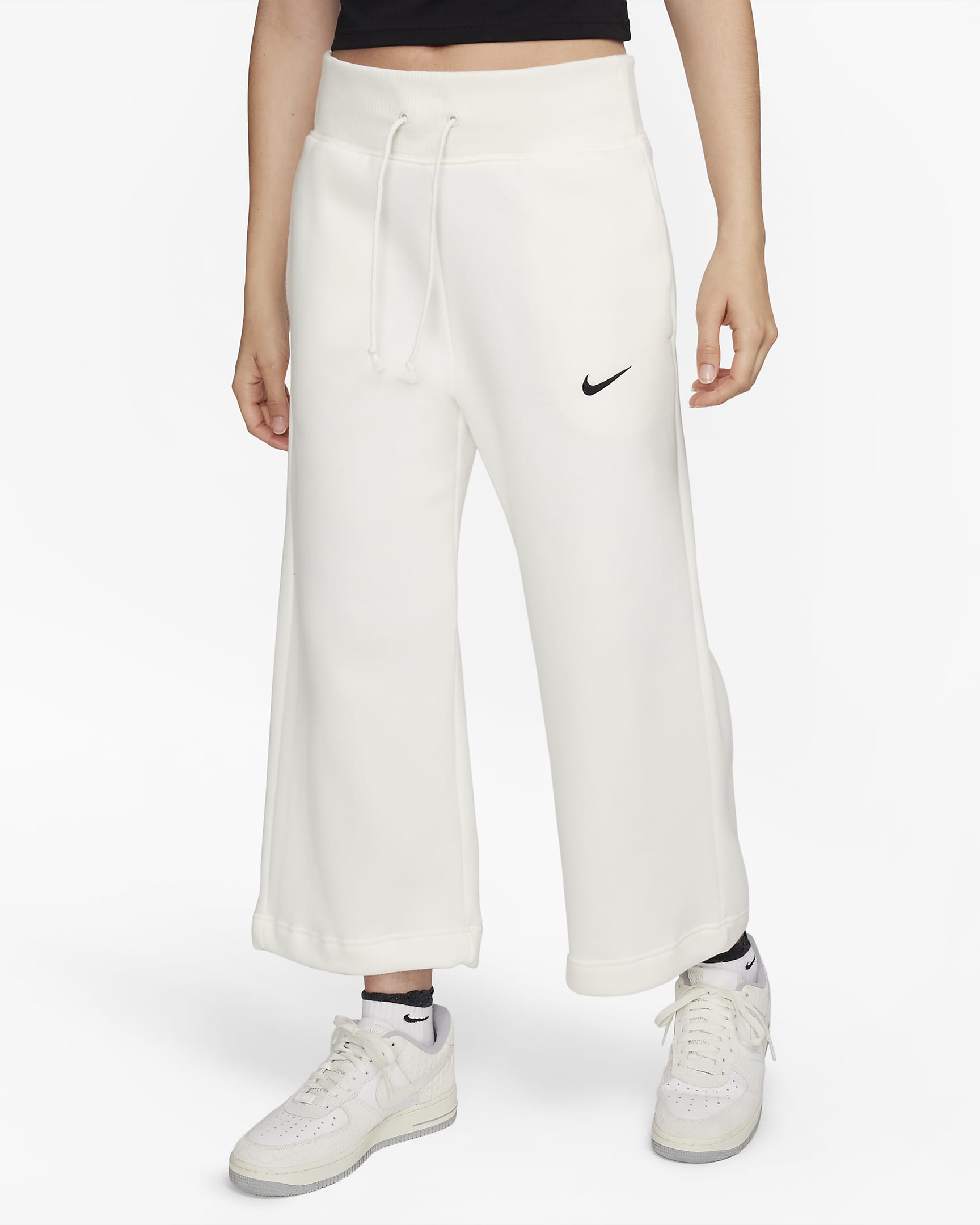 Pants de entrenamiento cropped de tiro alto para mujer Nike Sportswear Phoenix Fleece - Vela/Negro