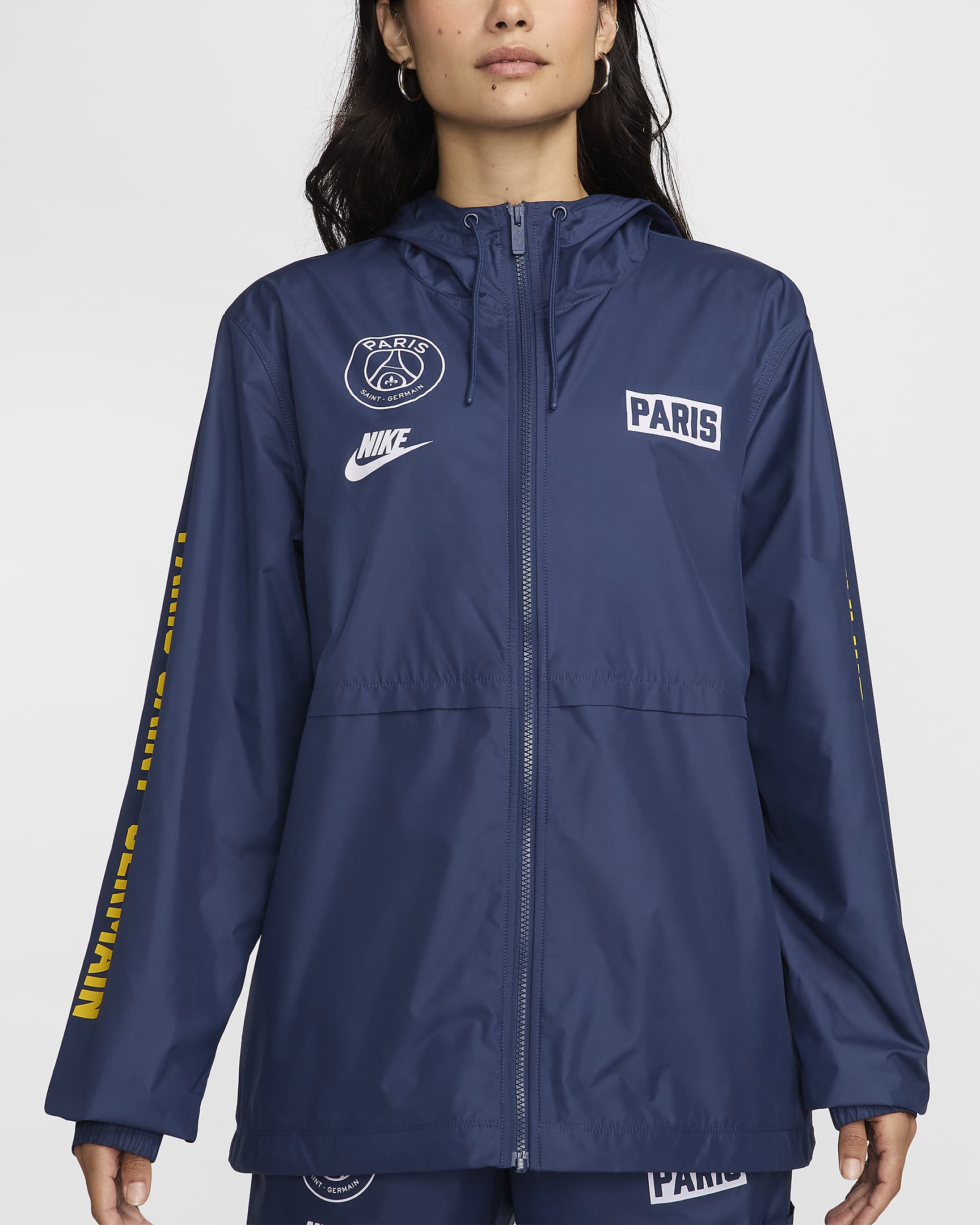 Paris Saint-Germain Essential Repel Women's Nike Soccer Woven Hooded Jacket - Midnight Navy/White