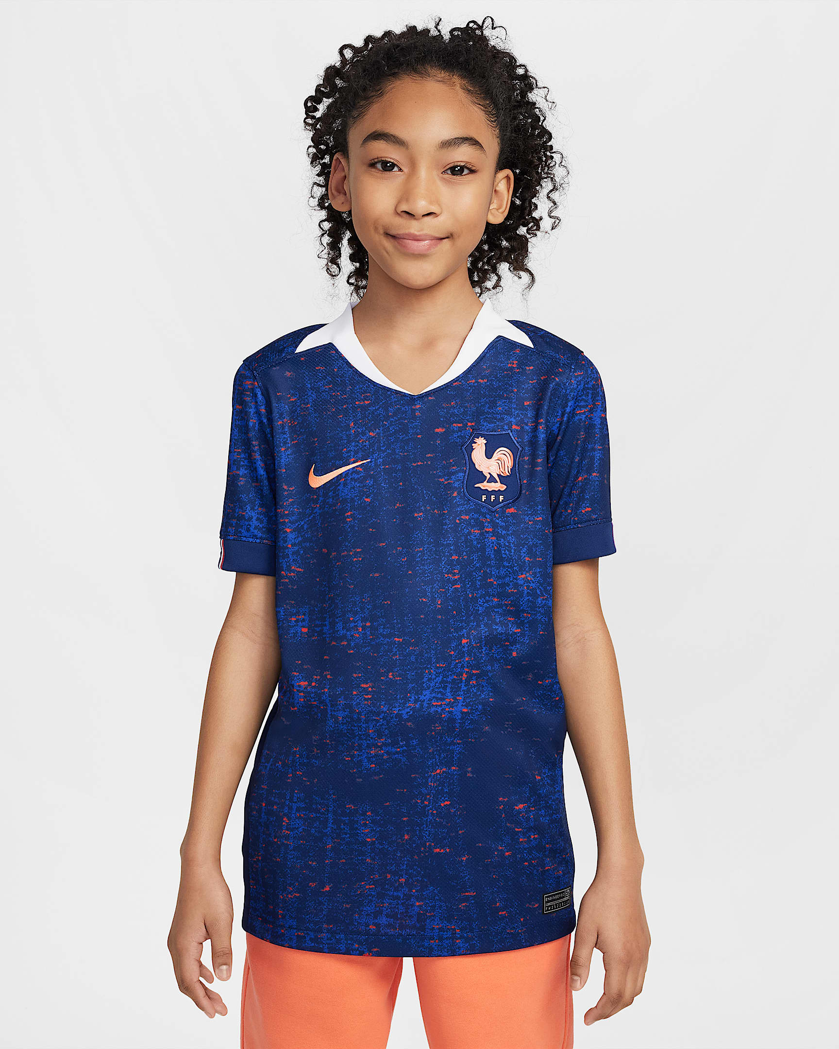 Maglia da calcio replica Nike Dri-FIT FFF 2025 Stadium (squadra femminile) per ragazzo/a – Home - Blue Void/Light Madder Root