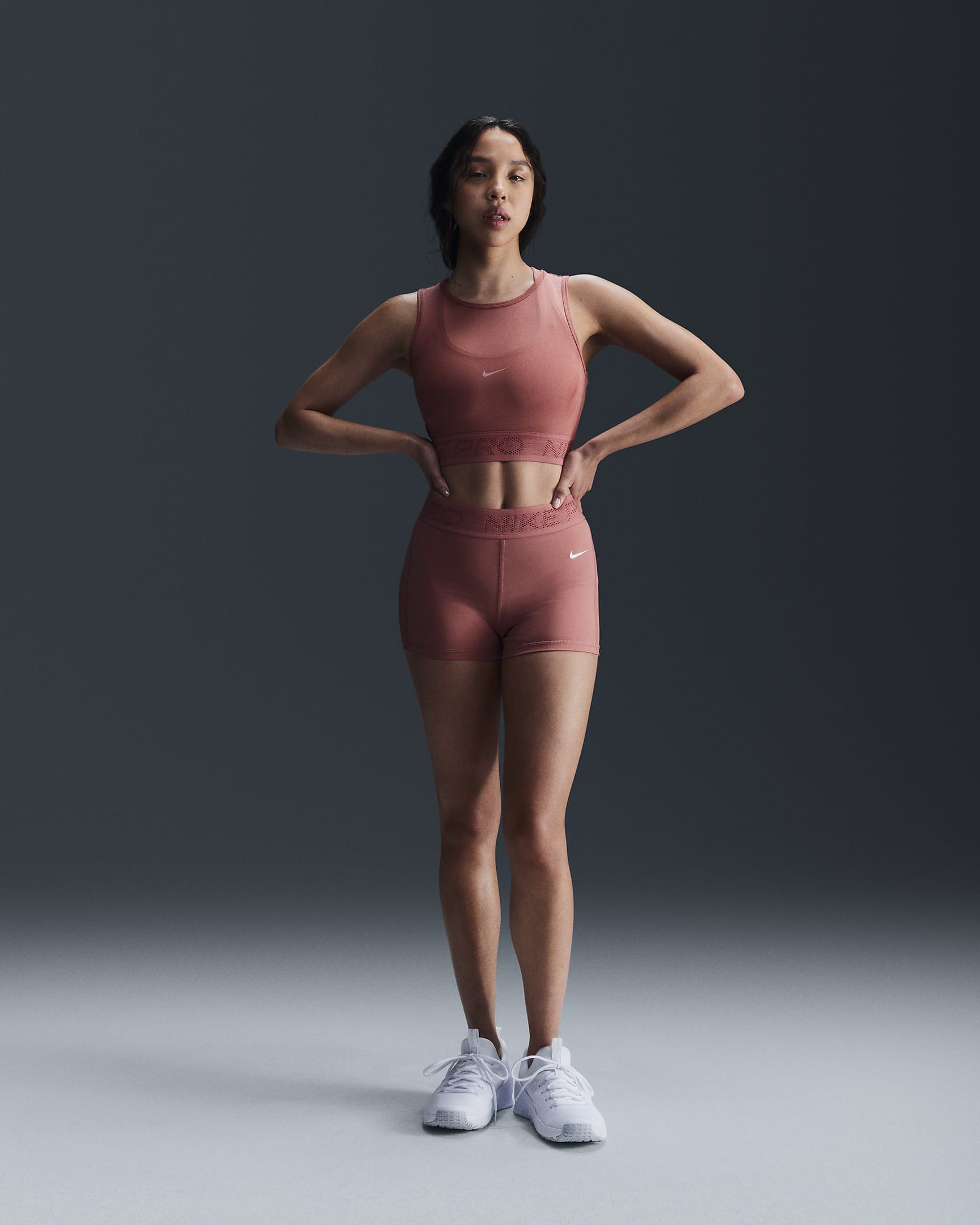 Nike Pro nettingsinglet til dame - Canyon Pink/Hvit