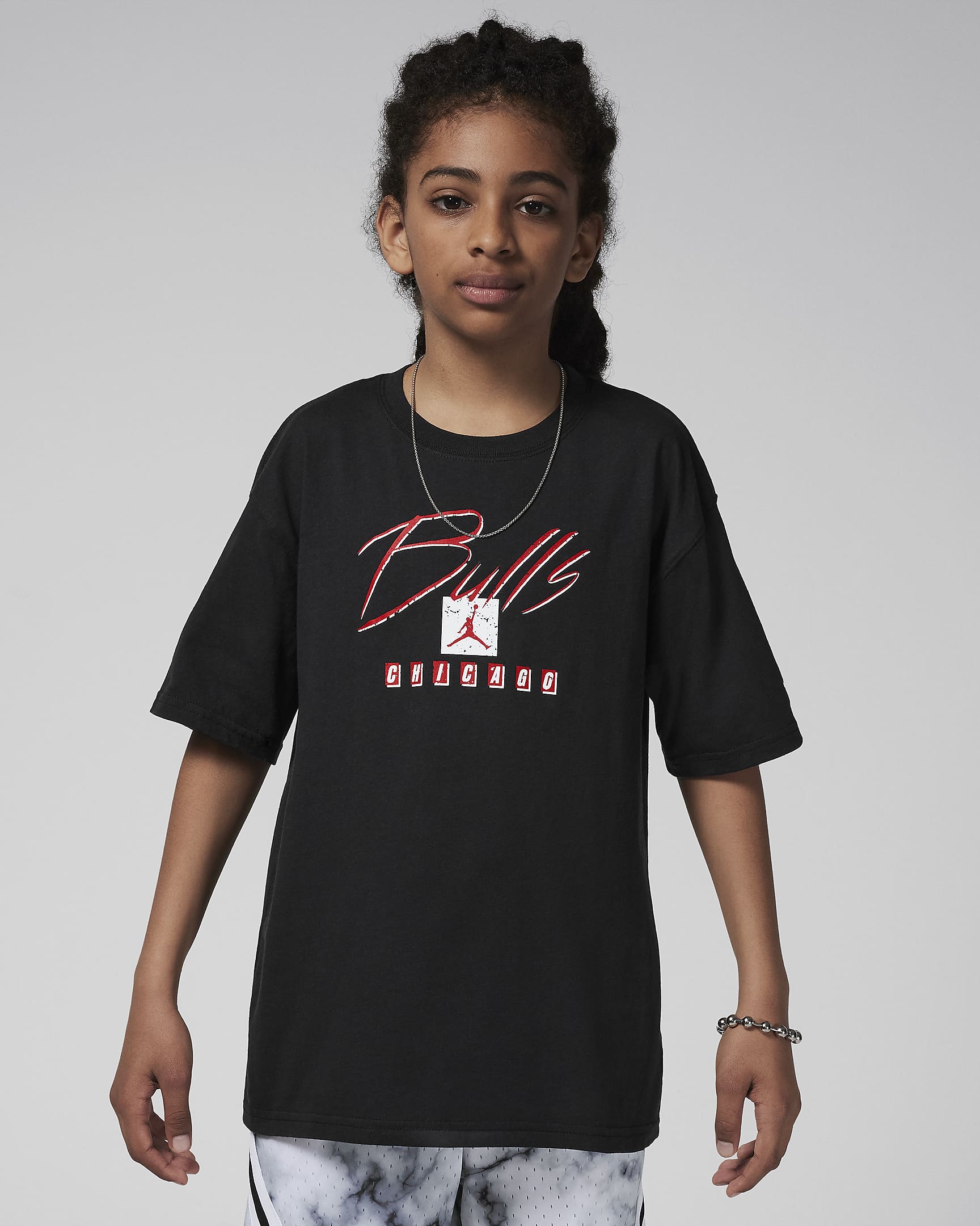 Chicago Bulls Courtside Statement Edition Nike NBA Max90-T-shirt til større børn (drenge) - sort