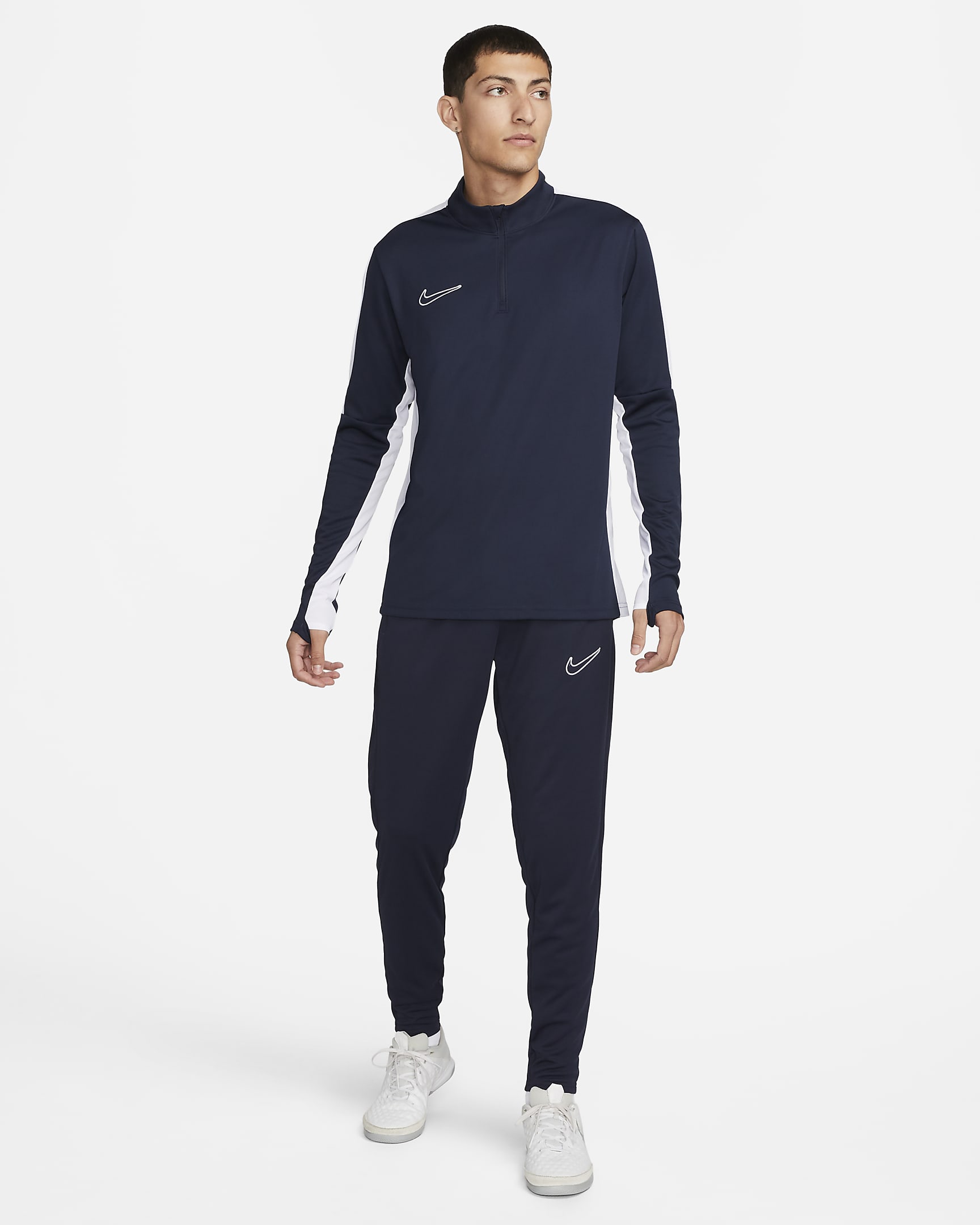 Męska koszulka piłkarska z zamkiem 1/2 Dri-FIT Nike Academy - Obsidian/Biel/Biel