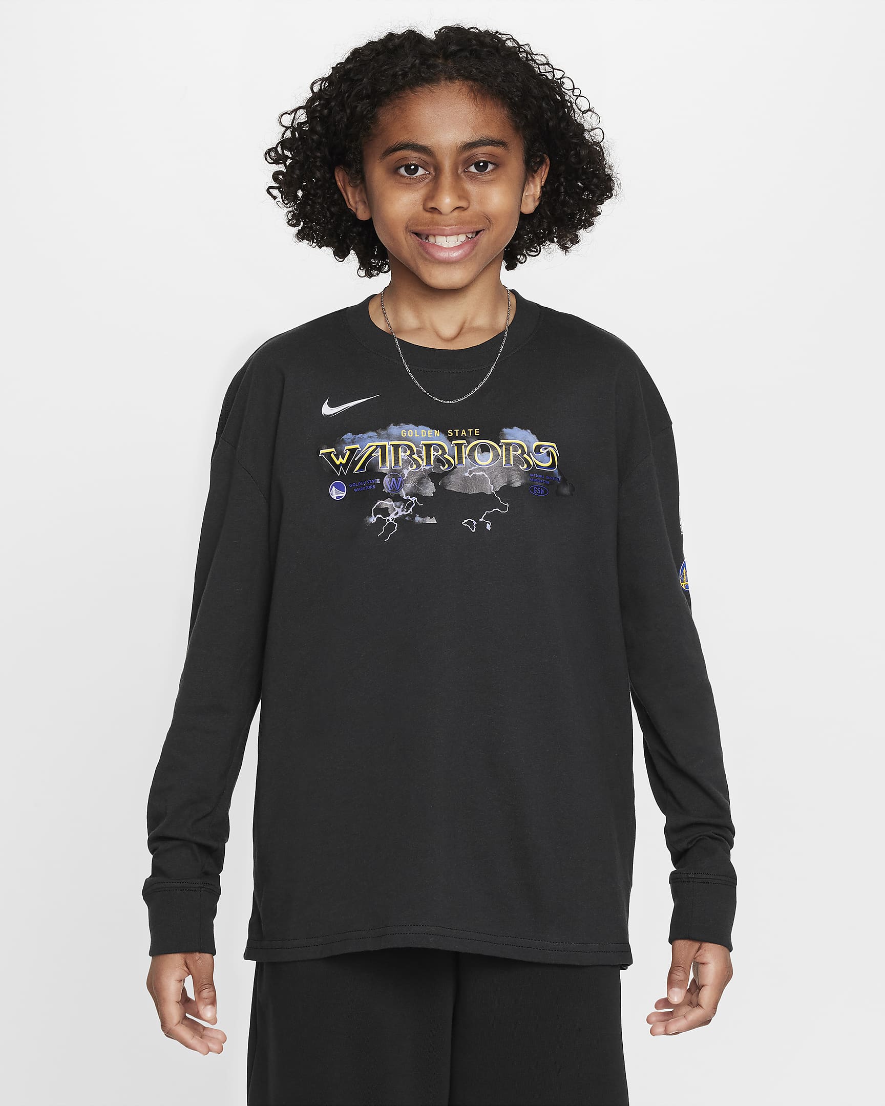 Golden State Warriors Essential Older Kids' (Boys') Nike NBA Max90 Long-Sleeve T-Shirt - Black