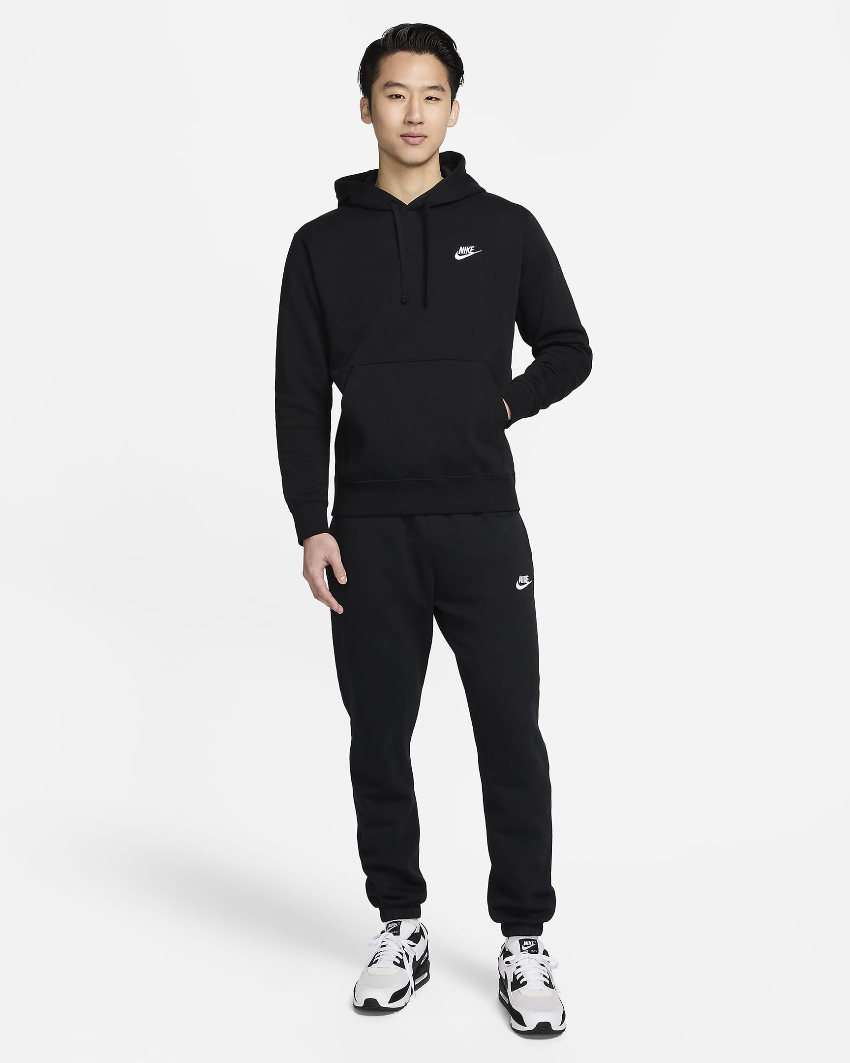 Nike Sportswear Club fleecehettegenser til herre - Svart/Svart/Hvit