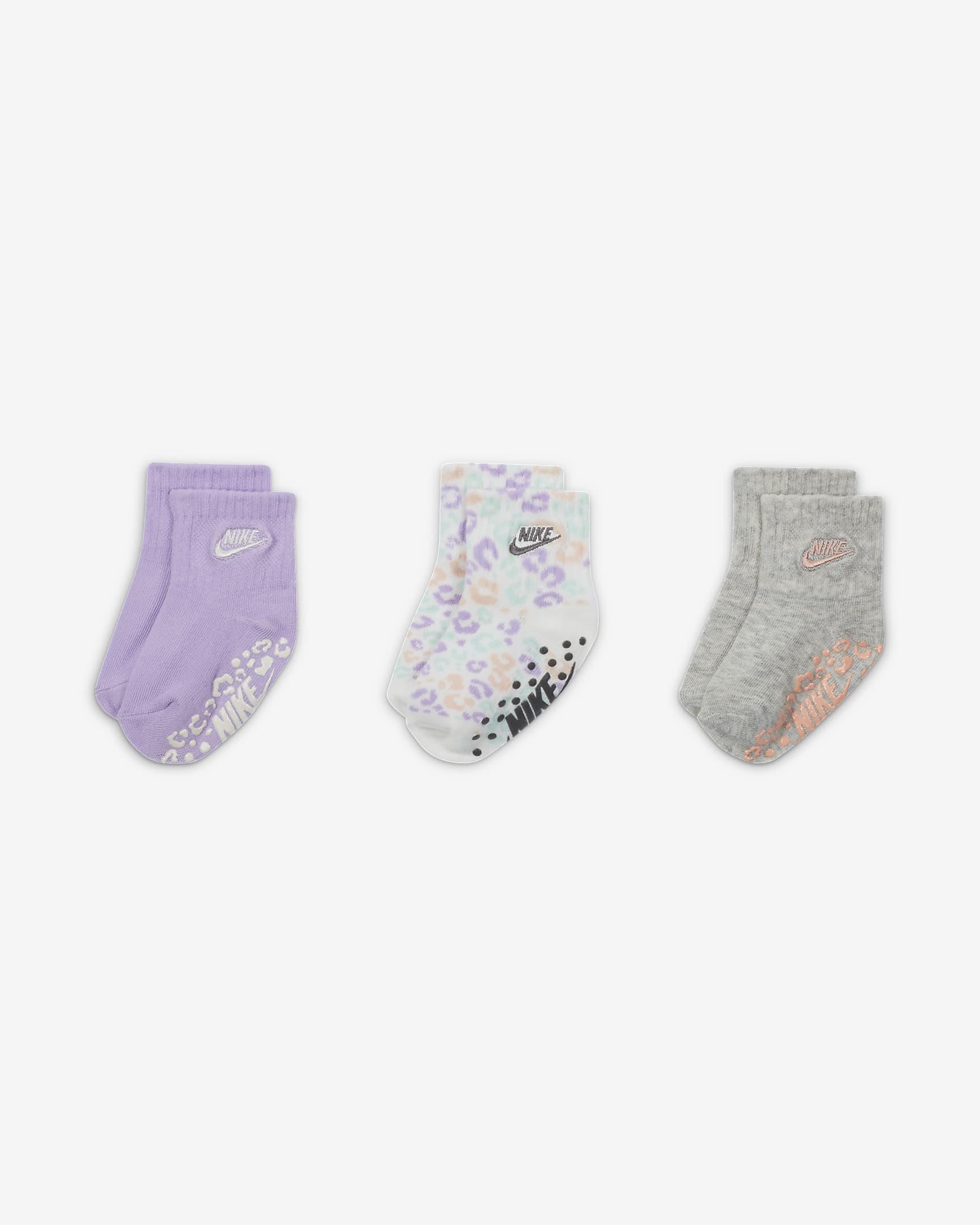 Nike Leopard Gripper Socks Box Set (3 Pairs) Baby (1224M)/Toddler