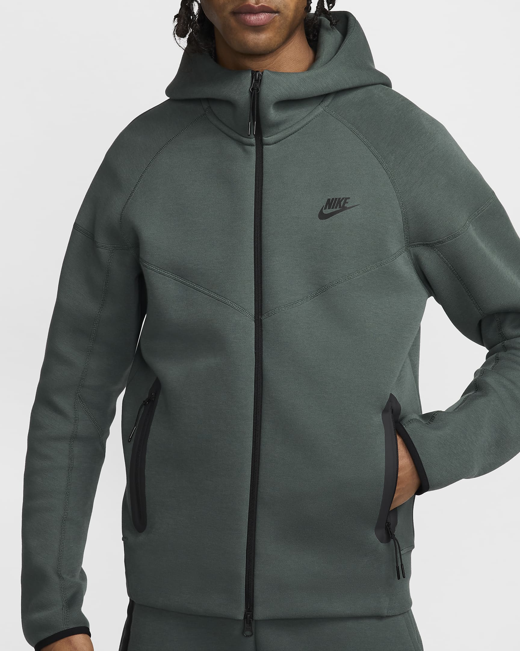 Sudadera con gorro de cierre completo para hombre Nike Sportswear Tech Fleece Windrunner - Verde vintage/Negro