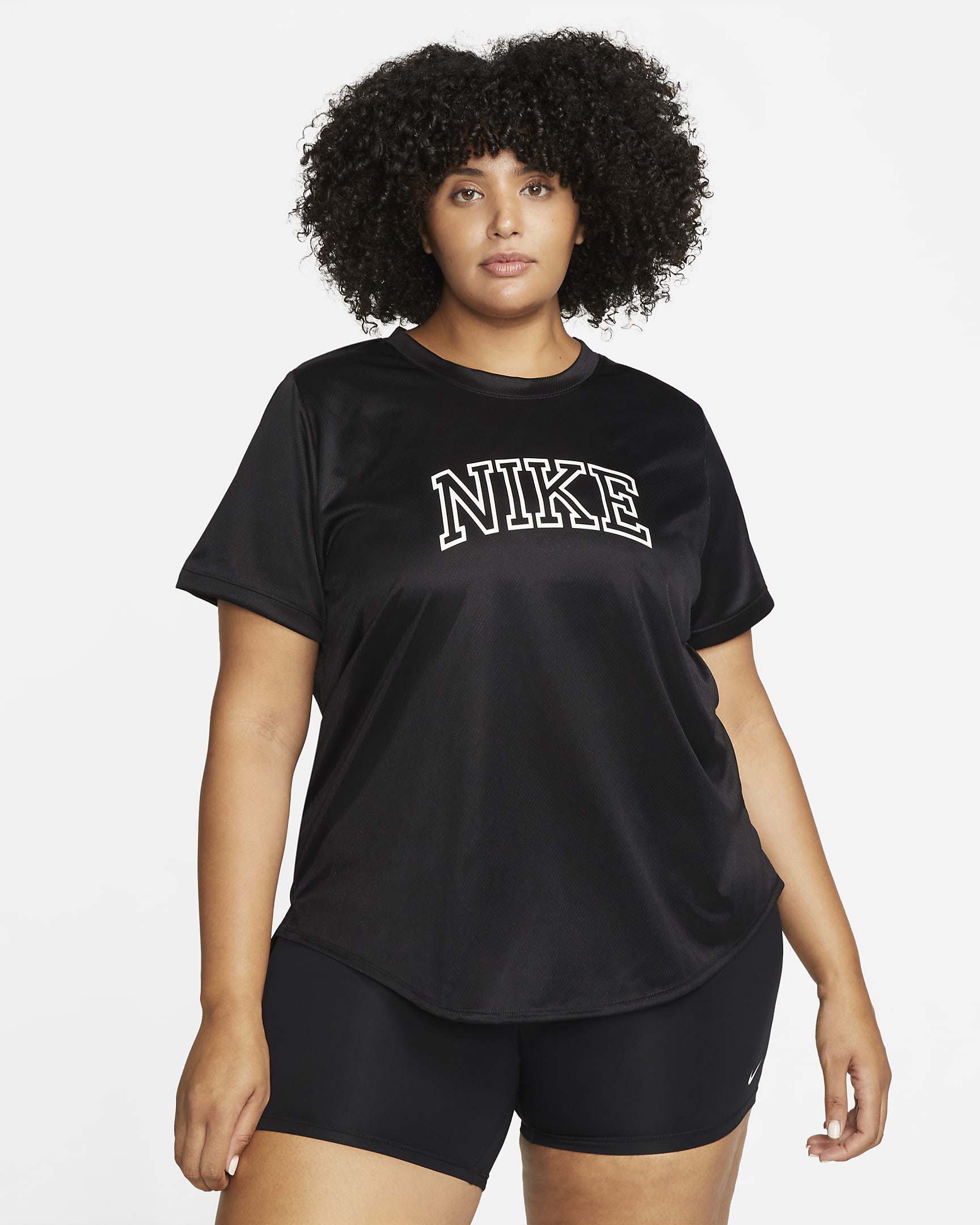 Nike Dri-FIT Swoosh Women's Short-Sleeve Running Top (Plus Size) - Black/Black/White