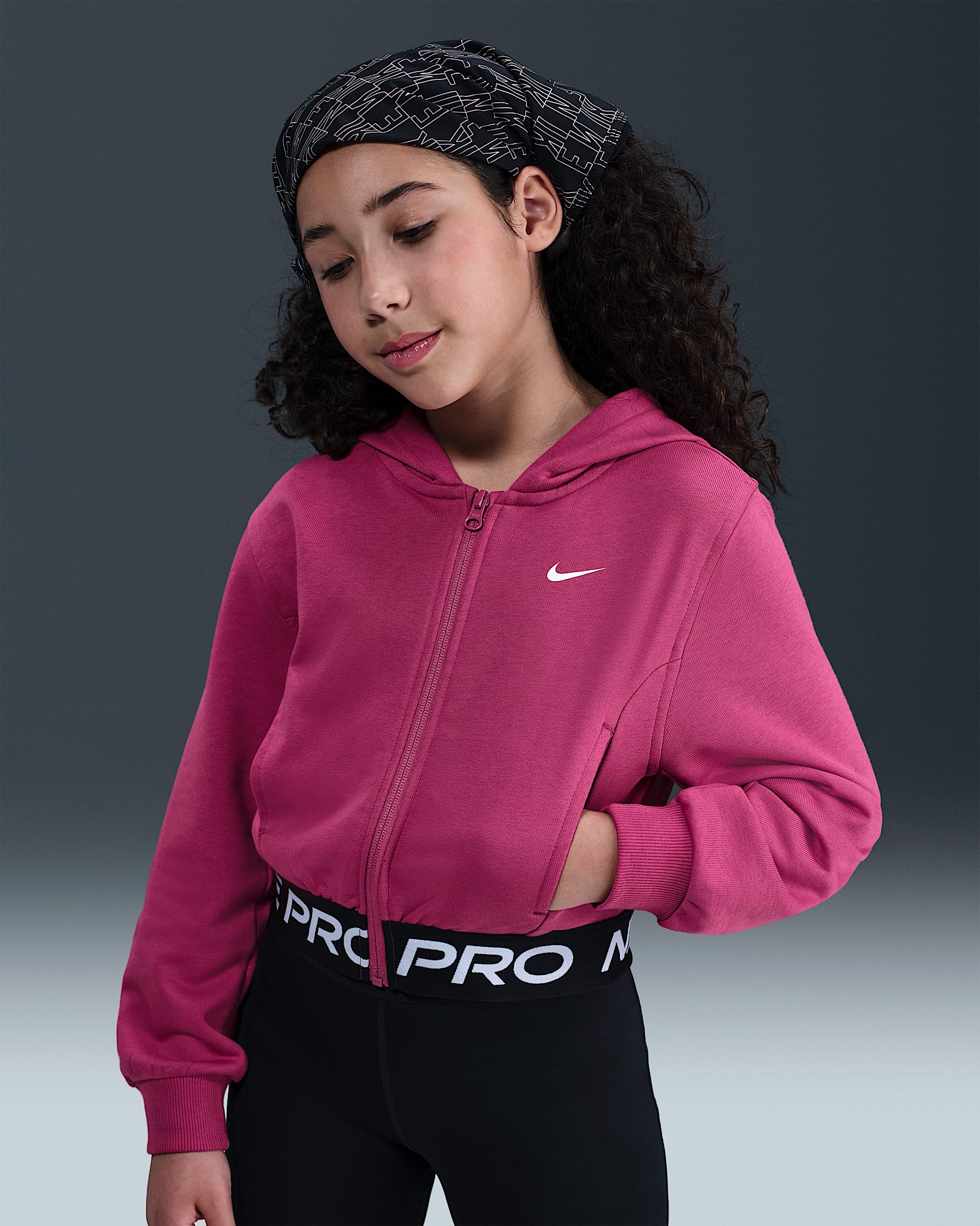 Nike Pro Fleece Older Kids' (Girls') Dri-FIT Full-Zip Hoodie - Sweet Beet/Sweet Beet/Black/White