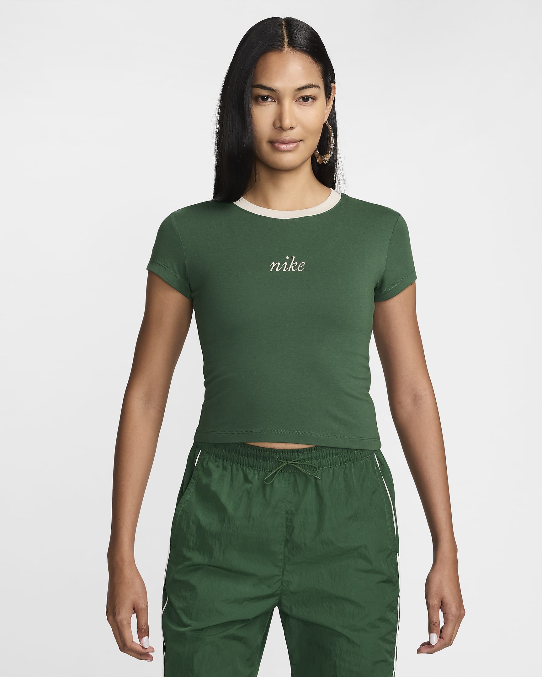 Nike Sportswear Chill Knit Women's Slim Cropped Tee - Gorge Green/Light Orewood Brown