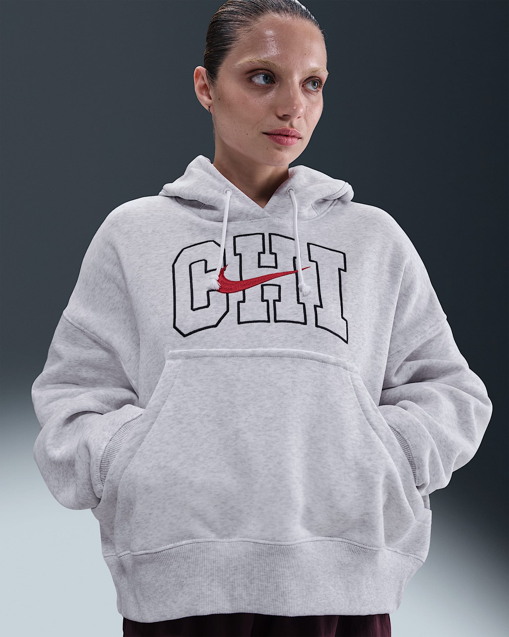 Nike Sportswear Phoenix Fleece Women's Oversized Hoodie - Birch Heather/University Red/Midnight Navy