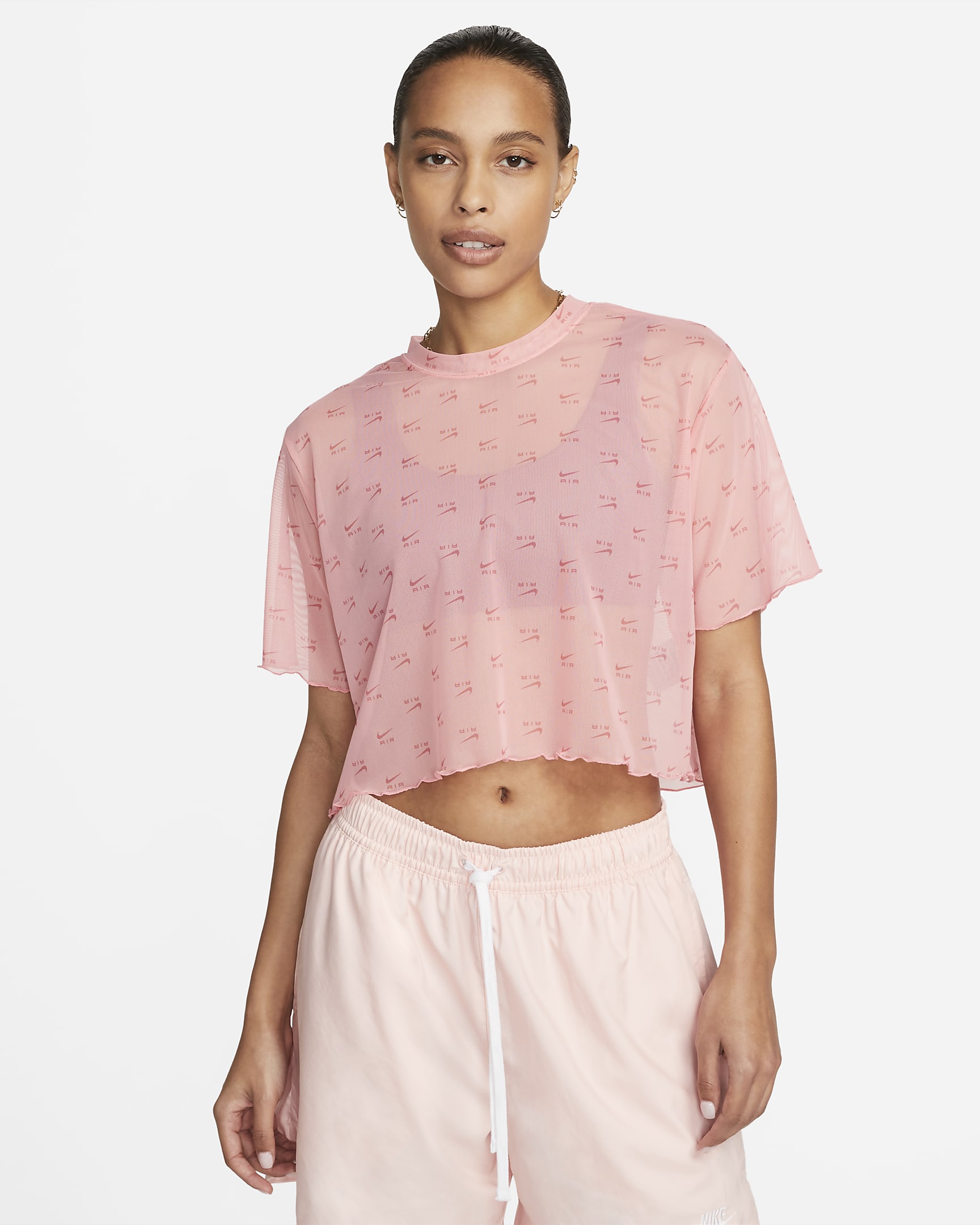 Nike Air Women's Printed Mesh Short-sleeve Crop Top - Coral Chalk