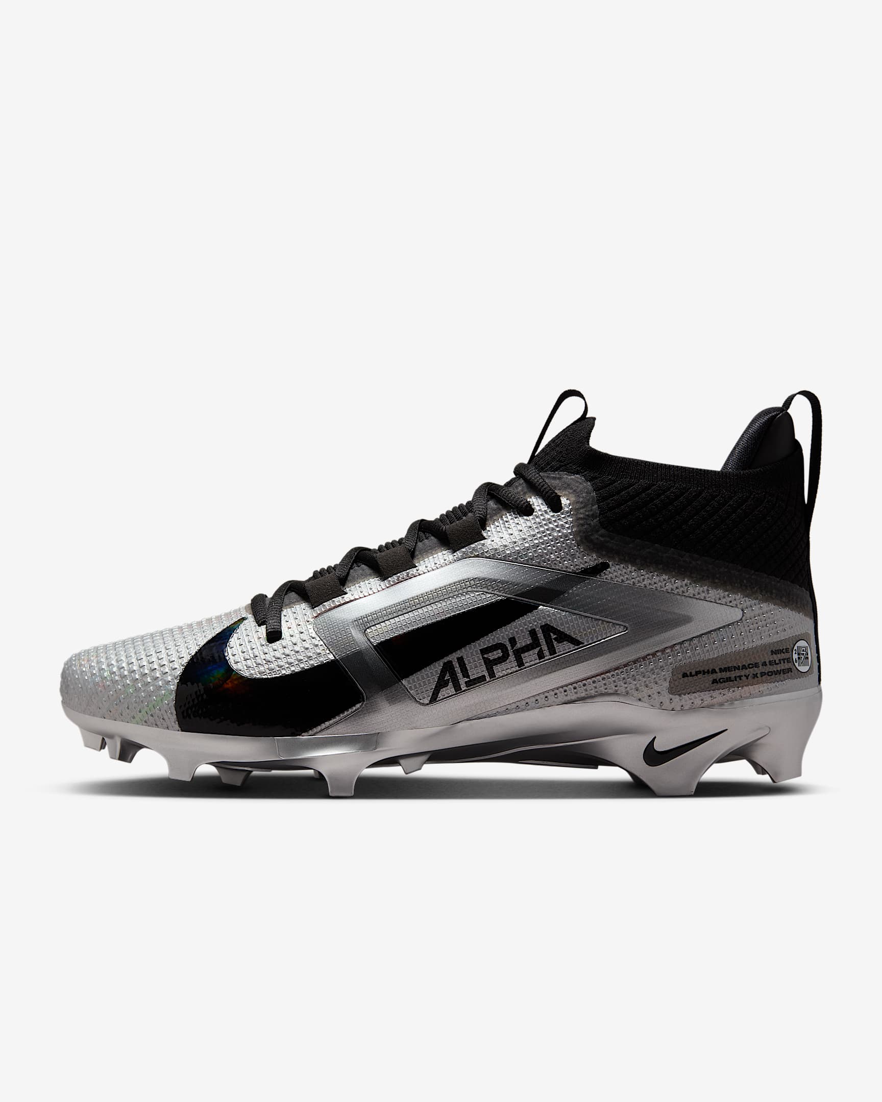 Tenis de fútbol americano Nike Alpha Menace 4 Elite "Saquon Barkley" - Negro/Gris lobo/Plata metalizado