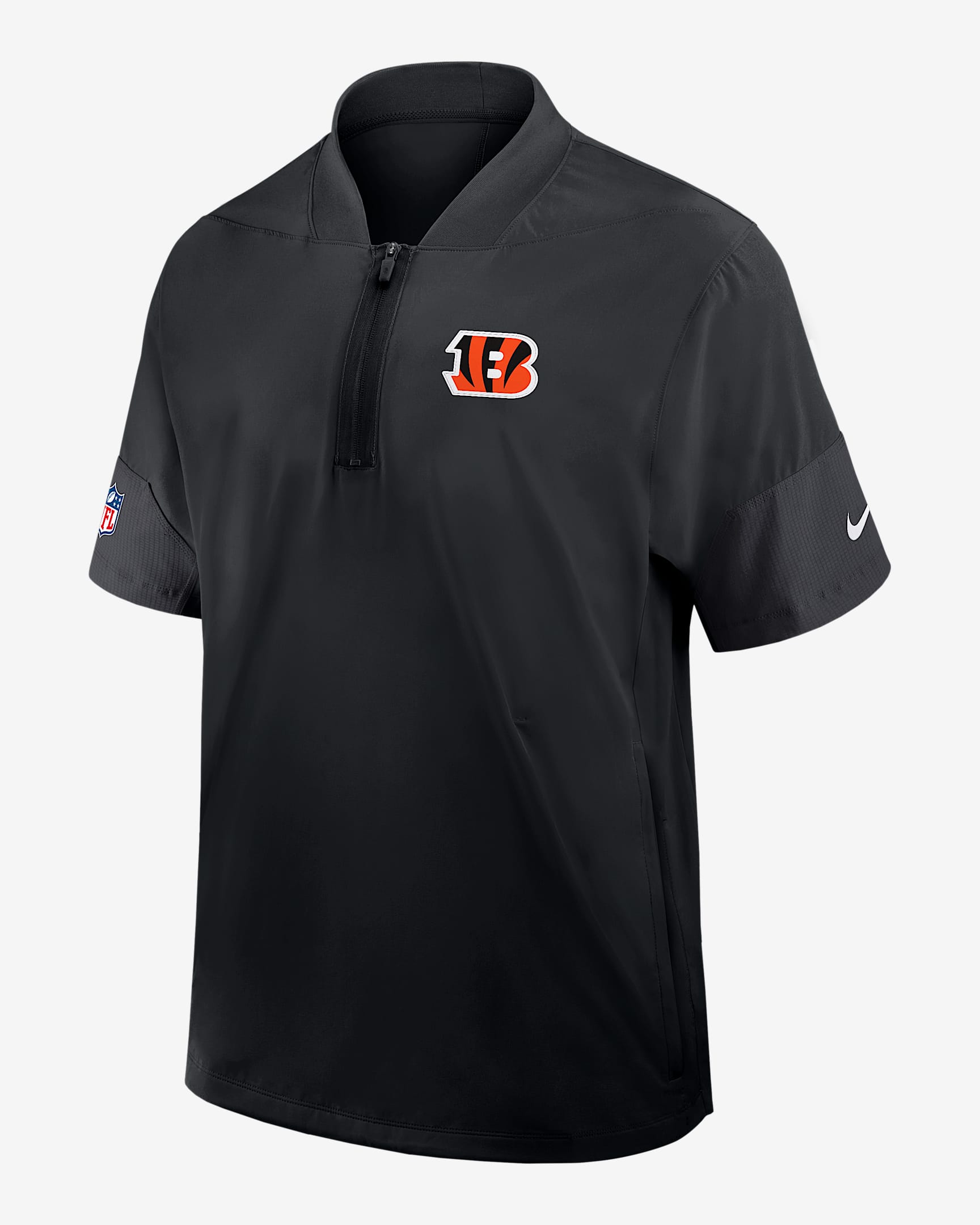 Chamarra de manga corta Nike de la NFL con gorro y medio cierre para hombre Cincinnati Bengals Sideline Coach - Negro