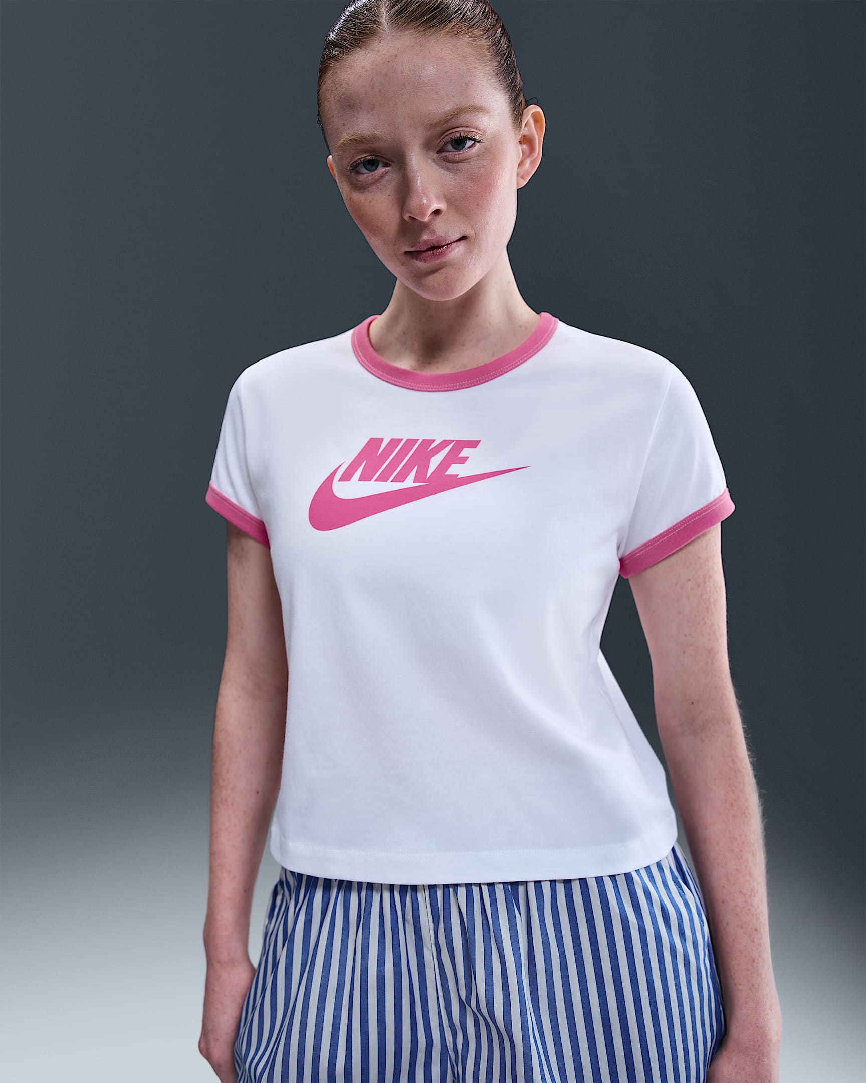 Nike Sportswear Women's Short-Sleeve Ringer T-Shirt - White/Playful Pink