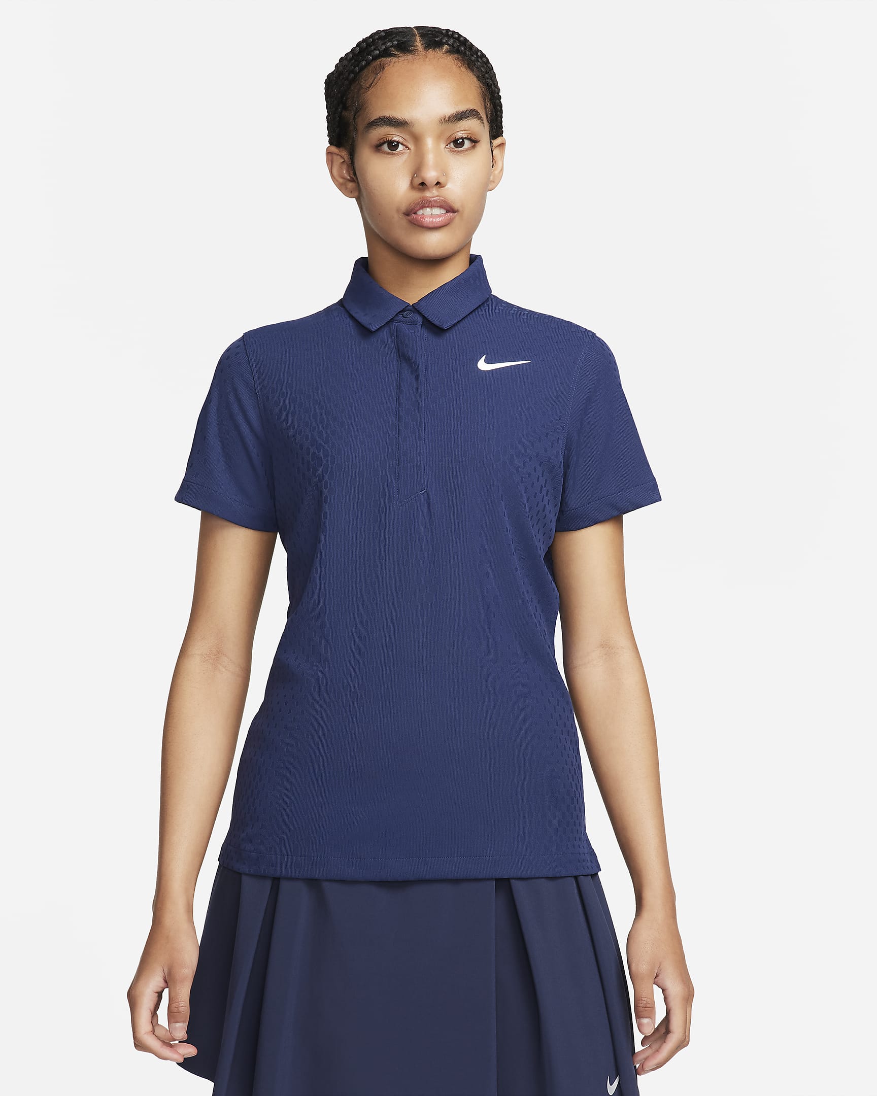 Polo de golf à manches courtes Dri-FIT ADV Nike Tour pour femme - Midnight Navy/Blanc