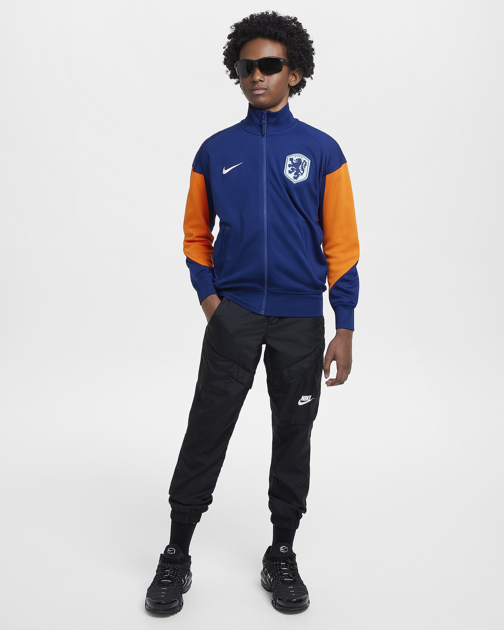 Niederlande Academy Pro Strick-Fußballjacke für ältere Kinder - Blue Void/Safety Orange/Weiß