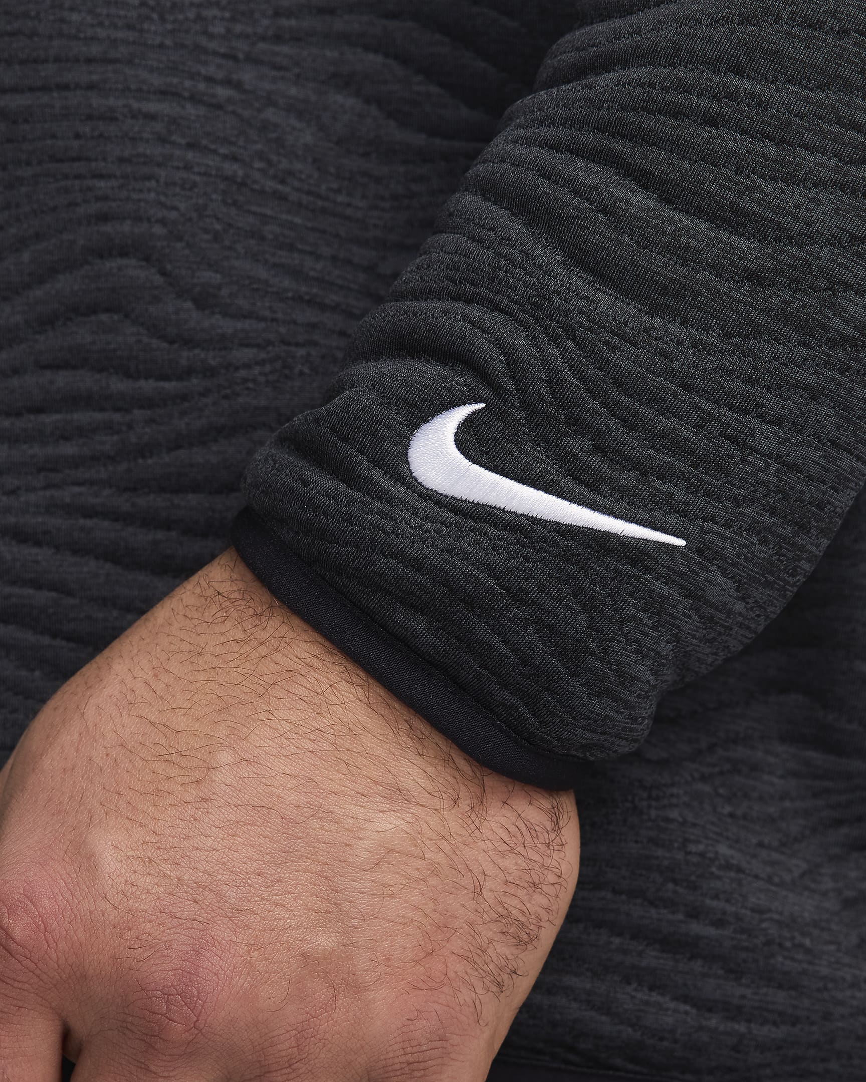 Nike Tour Dri-FIT kerek nyakkivágású férfipulóver golfhoz - Fekete/Fekete/Fehér