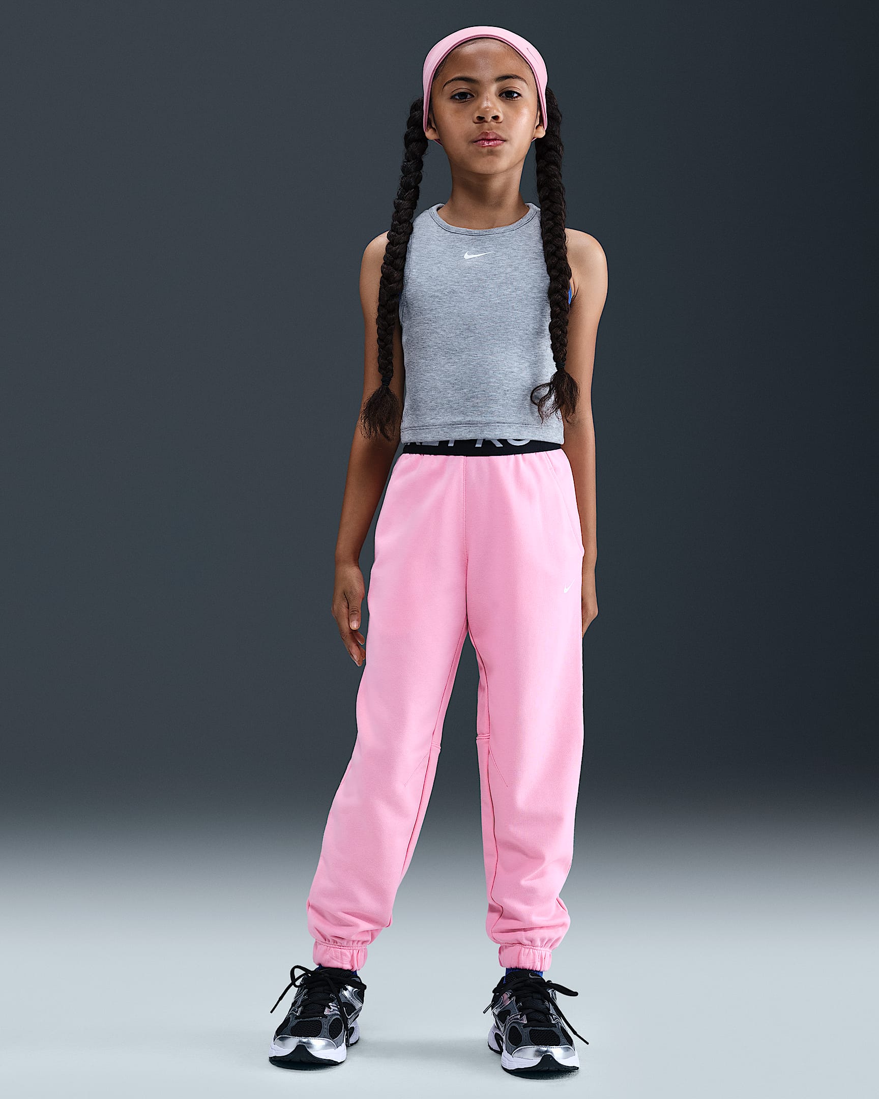 Nike Pro Fleece Big Kids' (Girls') Dri-FIT Joggers - Medium Soft Pink/Medium Soft Pink/Black/White