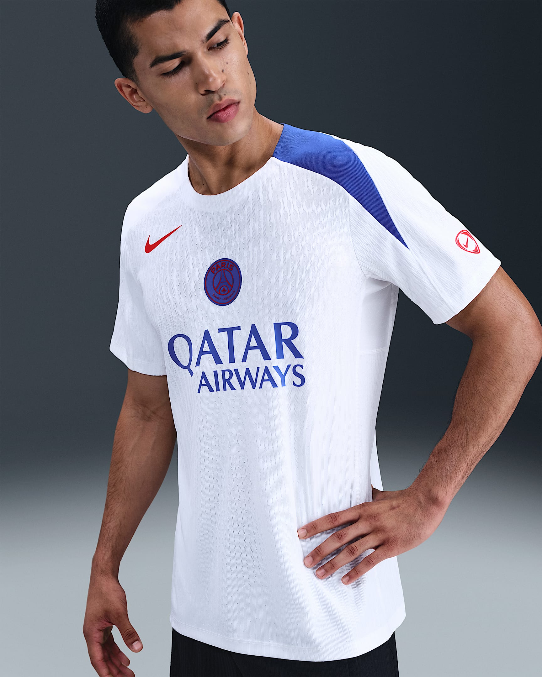 Kortärmad fotbollströja Paris Saint-Germain Strike Elite (tredjeställ) Nike Dri-FIT ADV Total 90 för män - Vit/Hyper Royal/Global Red