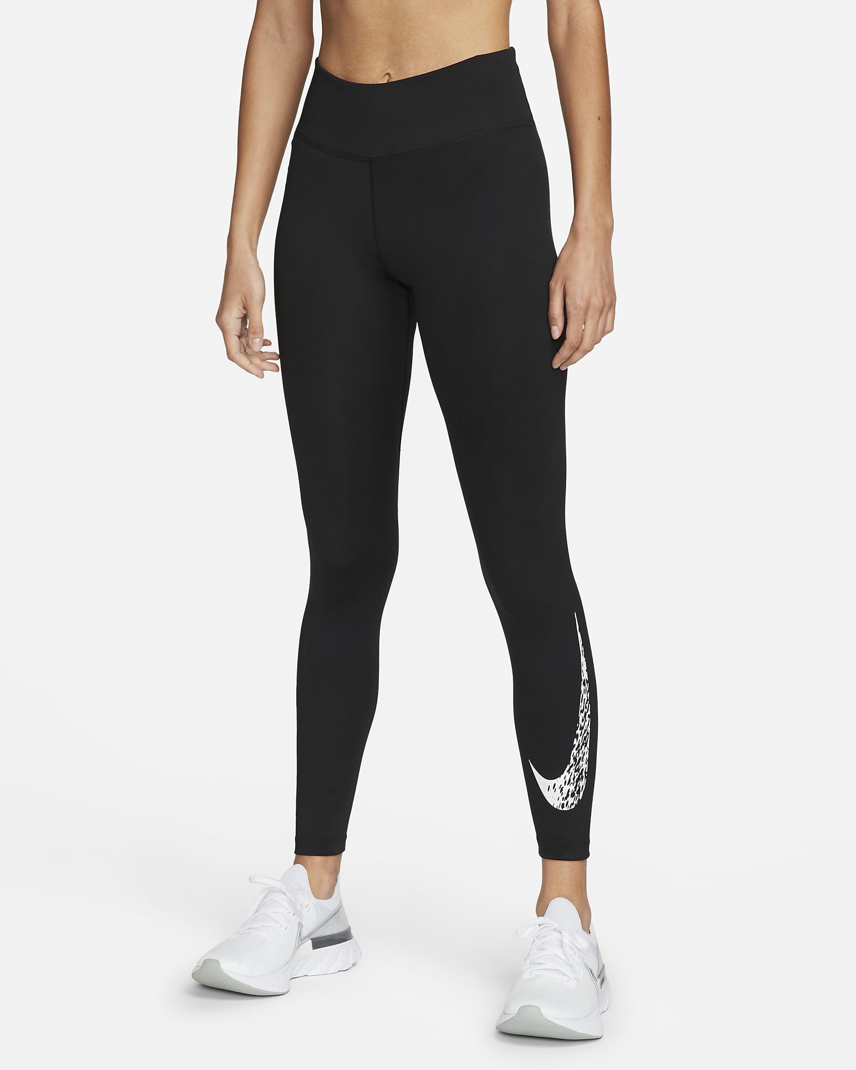 Legging de running 7/8 taille mi-haute Nike Swoosh Run pour femme - Noir/Blanc