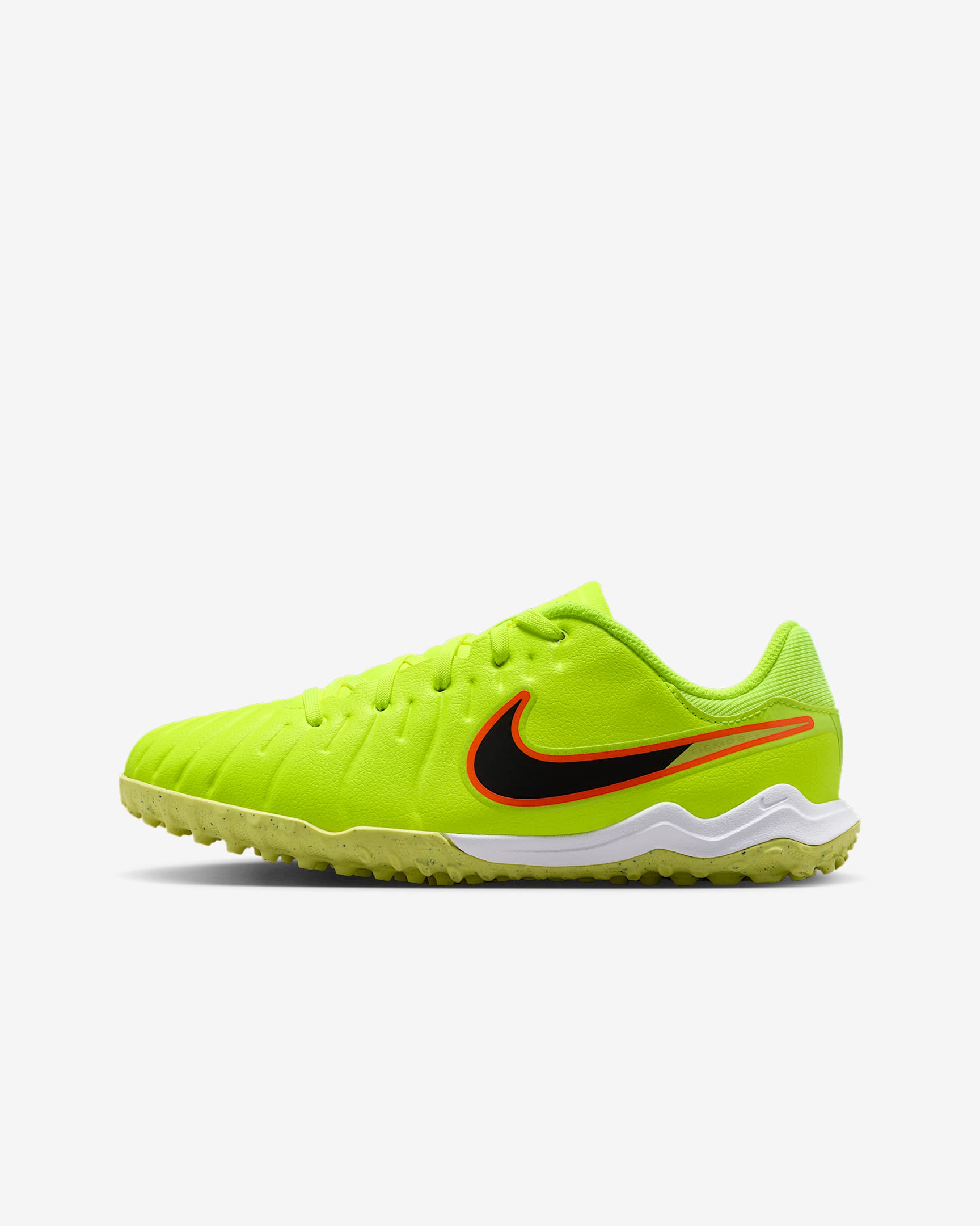 Nike Jr. Tiempo Legend 10 Academy low-top voetbalschoenen voor kleuters/kids (turf) - Volt/Zwart