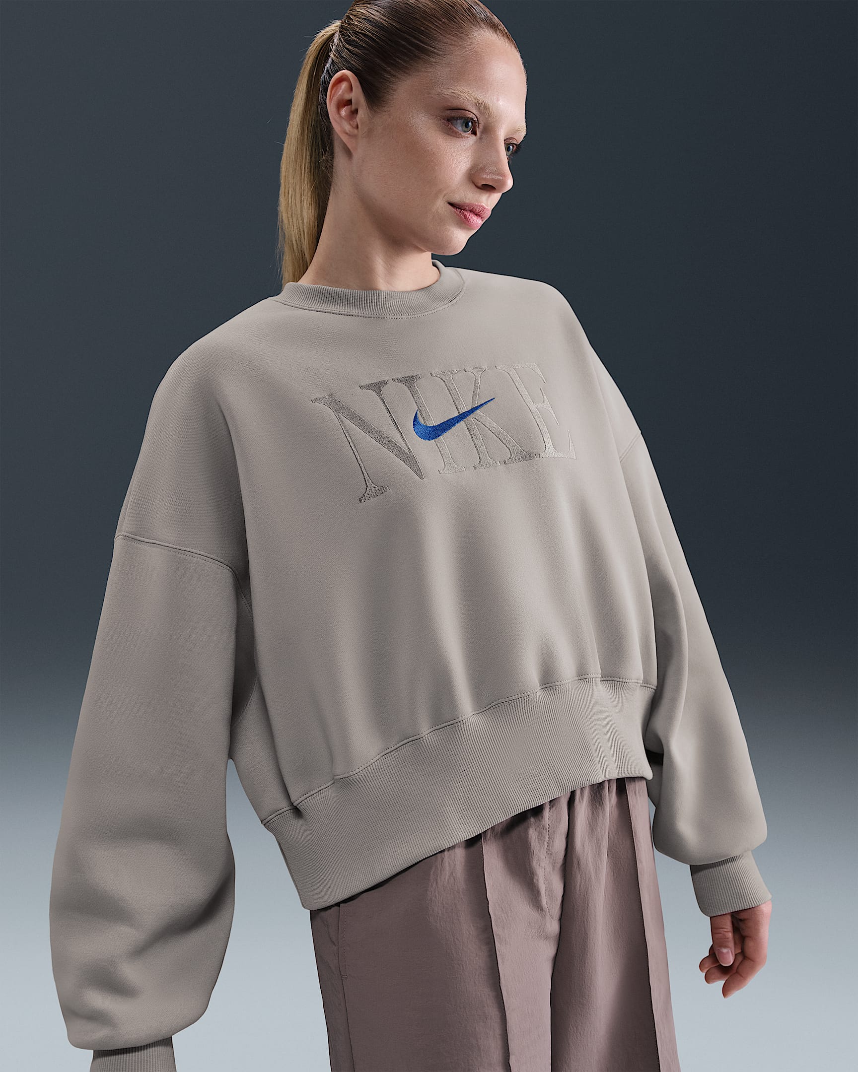 Nike Sportswear Phoenix Fleece Women's Oversized Crew-Neck Sweatshirt - College Grey/Game Royal