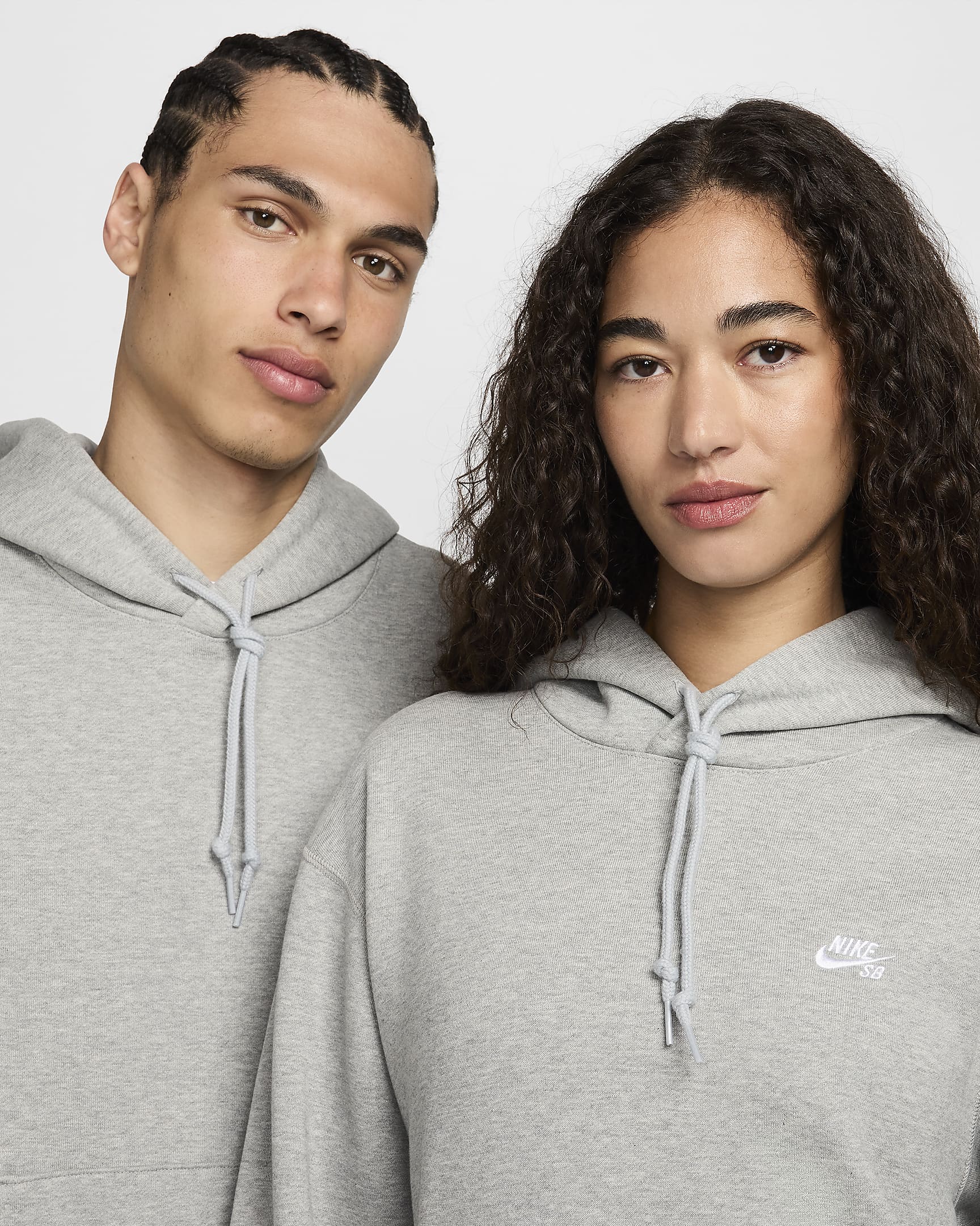 Nike SB Fleece Pullover Skate Hoodie - Dark Grey Heather/White