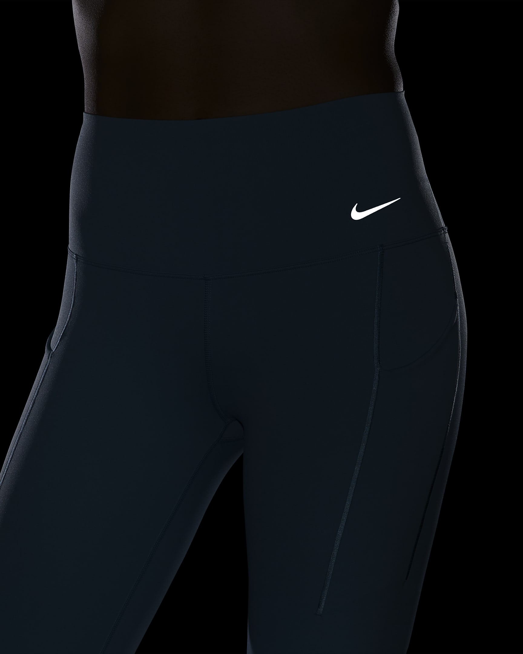 Nike Universa leggings i full lengde med middels støtte, høyt liv og lommer til dame - Denim Turquoise/Svart