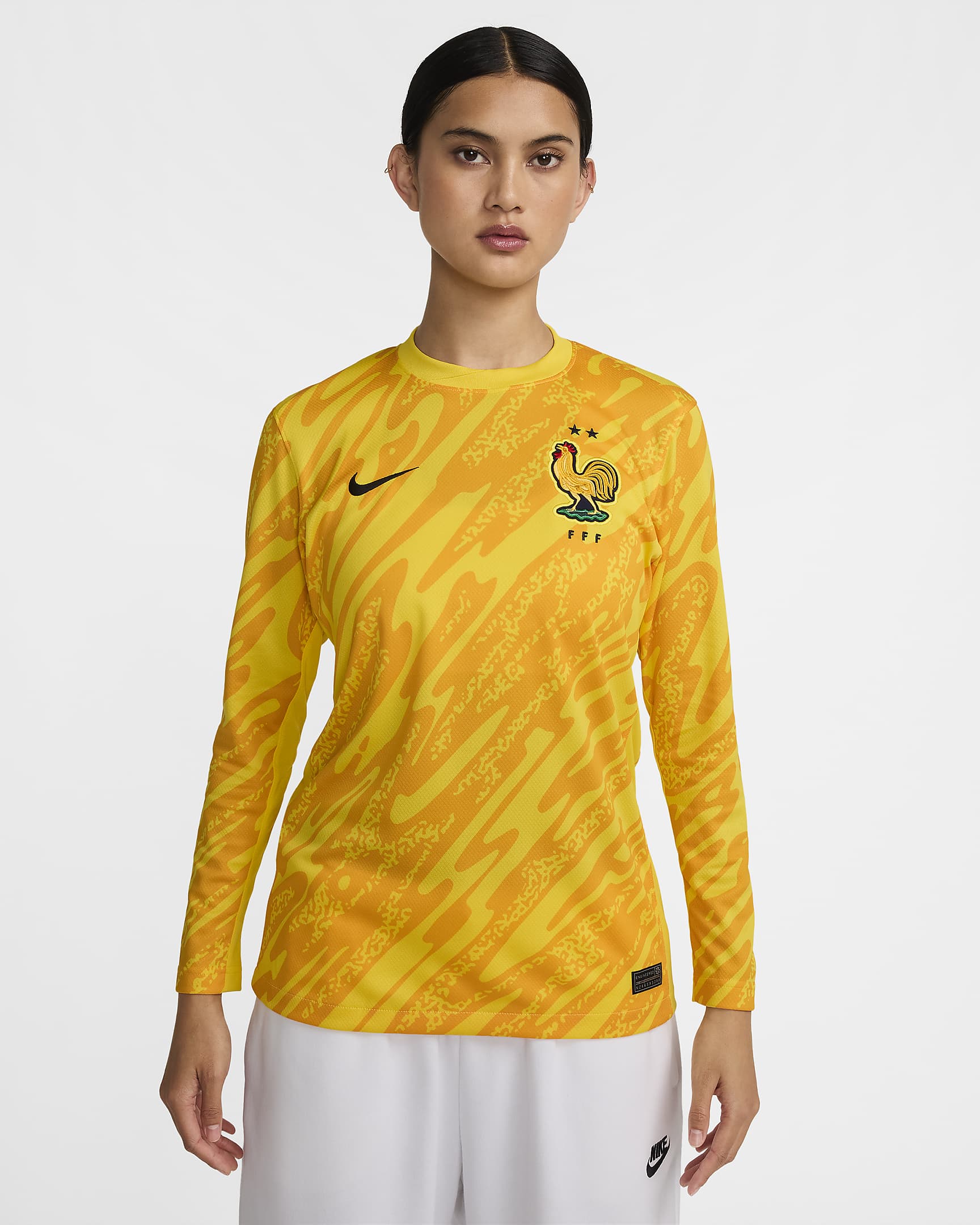 FFF 2024 Stadium Goalkeeper Nike Replika Fußballtrikot mit Dri-FIT-Technologie für Damen - Tour Yellow/University Gold/Schwarz