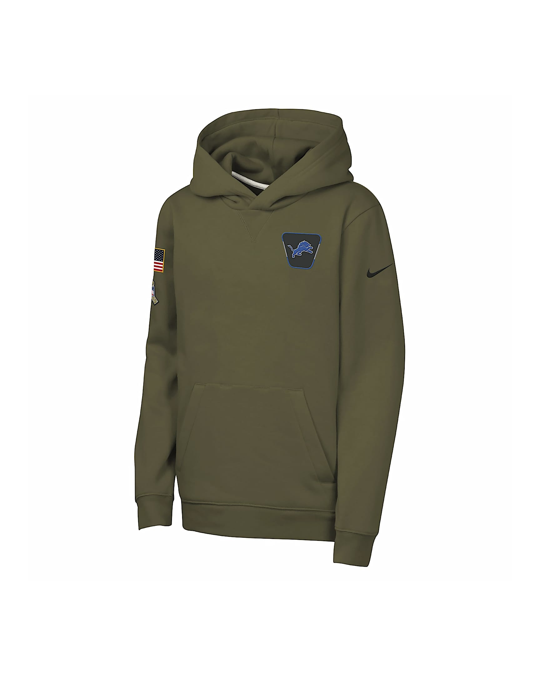 Nike Club Fleece (NFL Detroit Lions) Big Kids' "Salute to Service" Pullover Hoodie - Olive