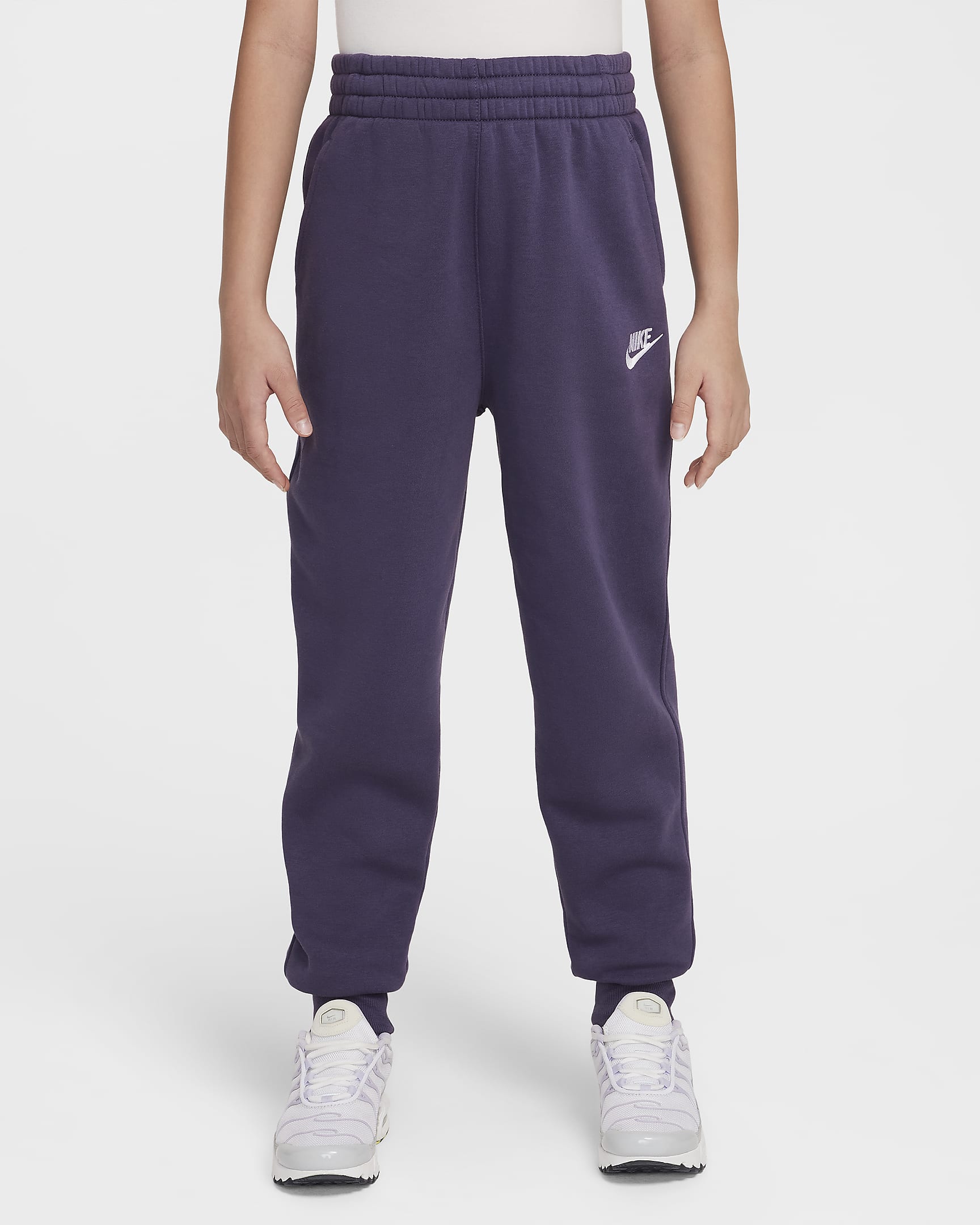 Nike Sportswear Club Fleece Older Kids' (Girls') High-Waisted Fitted Trousers - Dark Raisin/Dark Raisin/White