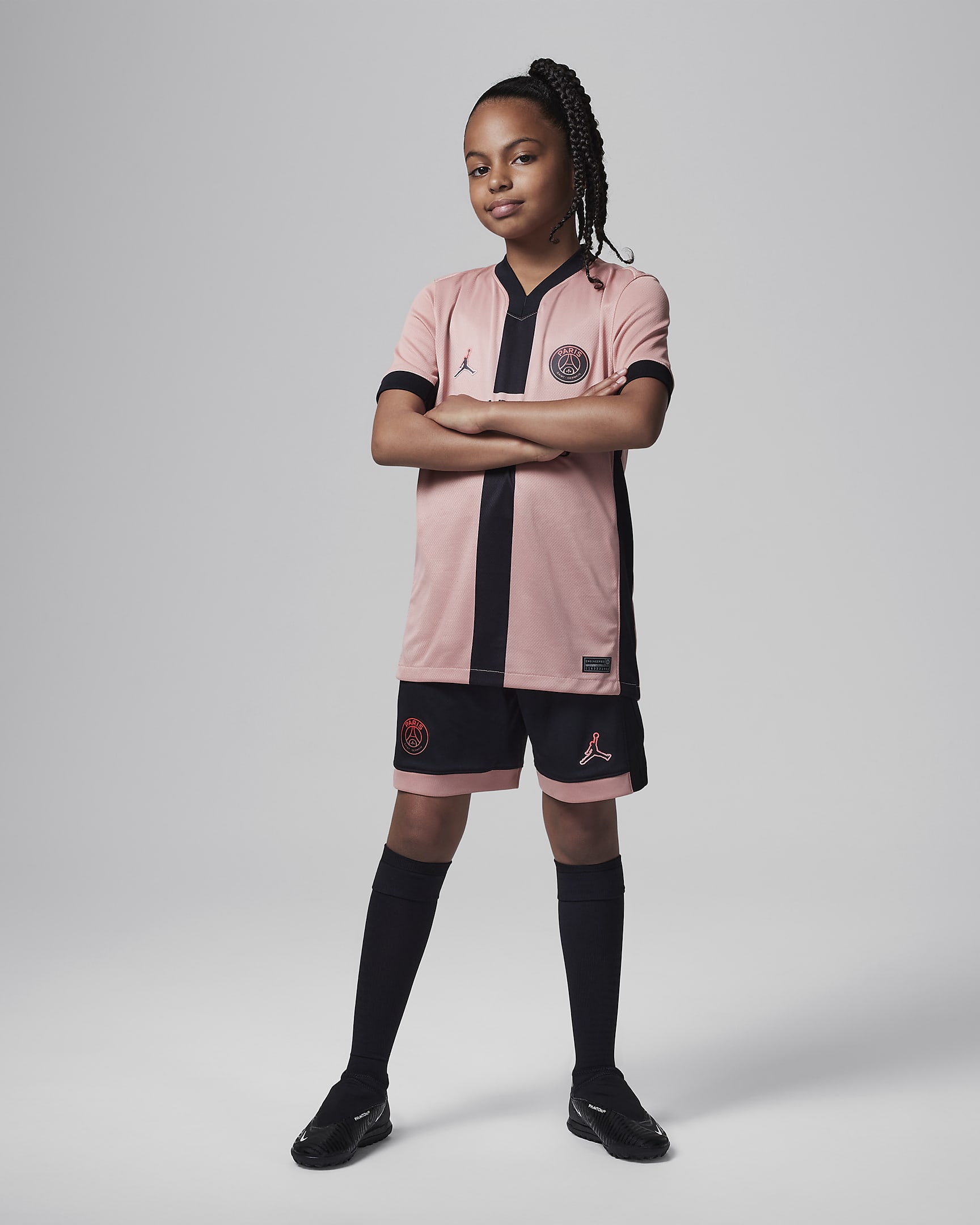 Spodenki piłkarskie dla dużych dzieci Jordan Dri-FIT Paris Saint-Germain Stadium 2024/25 (wersja trzecia) – replika - Czerń/Rust Pink/Rust Pink