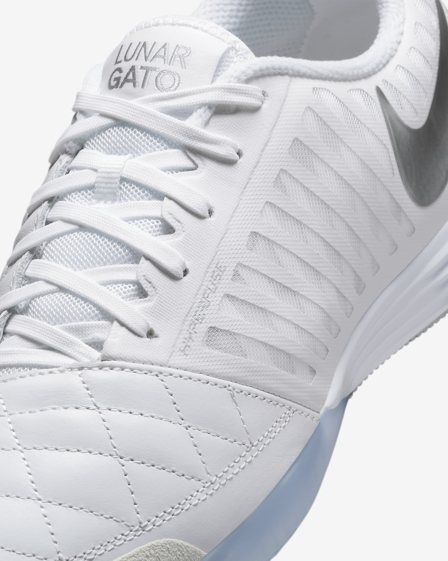 Nike Lunar Gato II Indoor Court Low-Top Football Shoes - White/Chrome