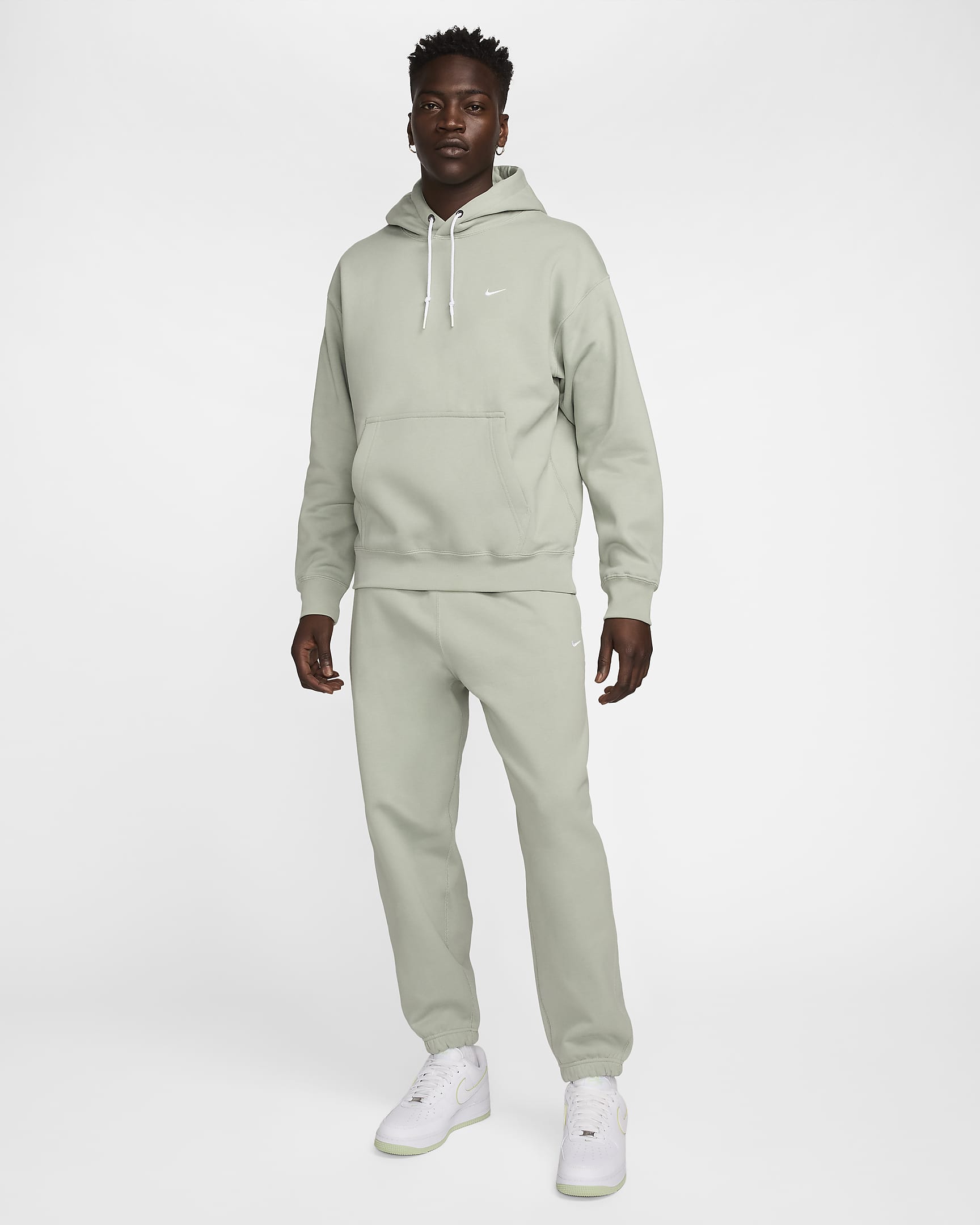 Felpa pullover in fleece con cappuccio Nike Solo Swoosh – Uomo - Jade Horizon/Bianco