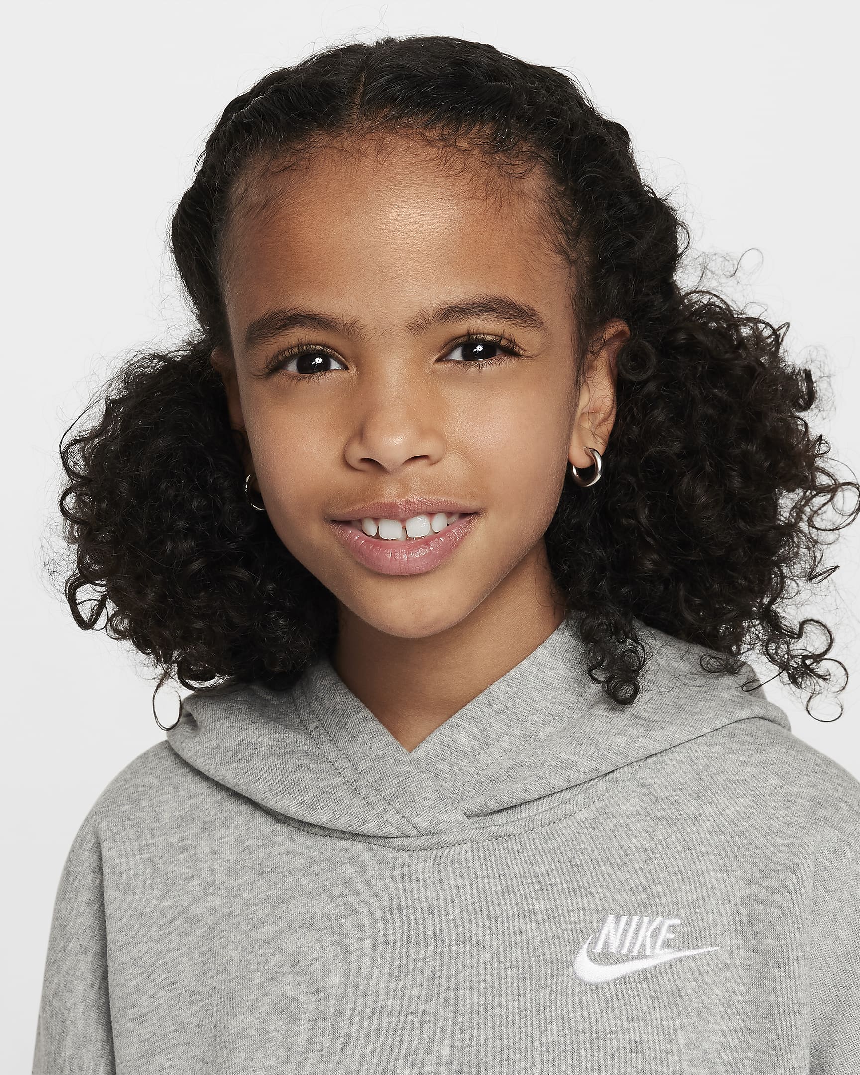 Nike Sportswear Club Fleece Big Kids' Oversized Pullover Hoodie - Dark Grey Heather/White