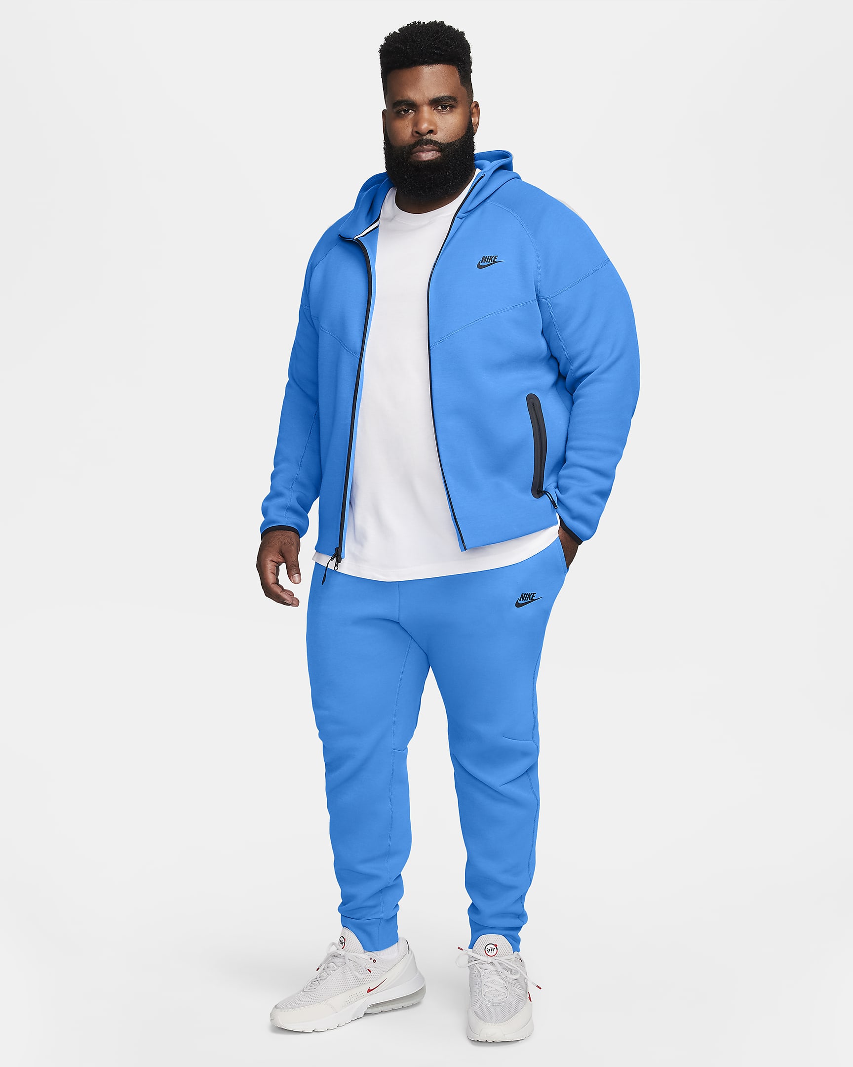 Nike Sportswear Tech Fleece Windrunner cipzáras, kapucnis férfipulóver - Light Photo Blue/Fekete