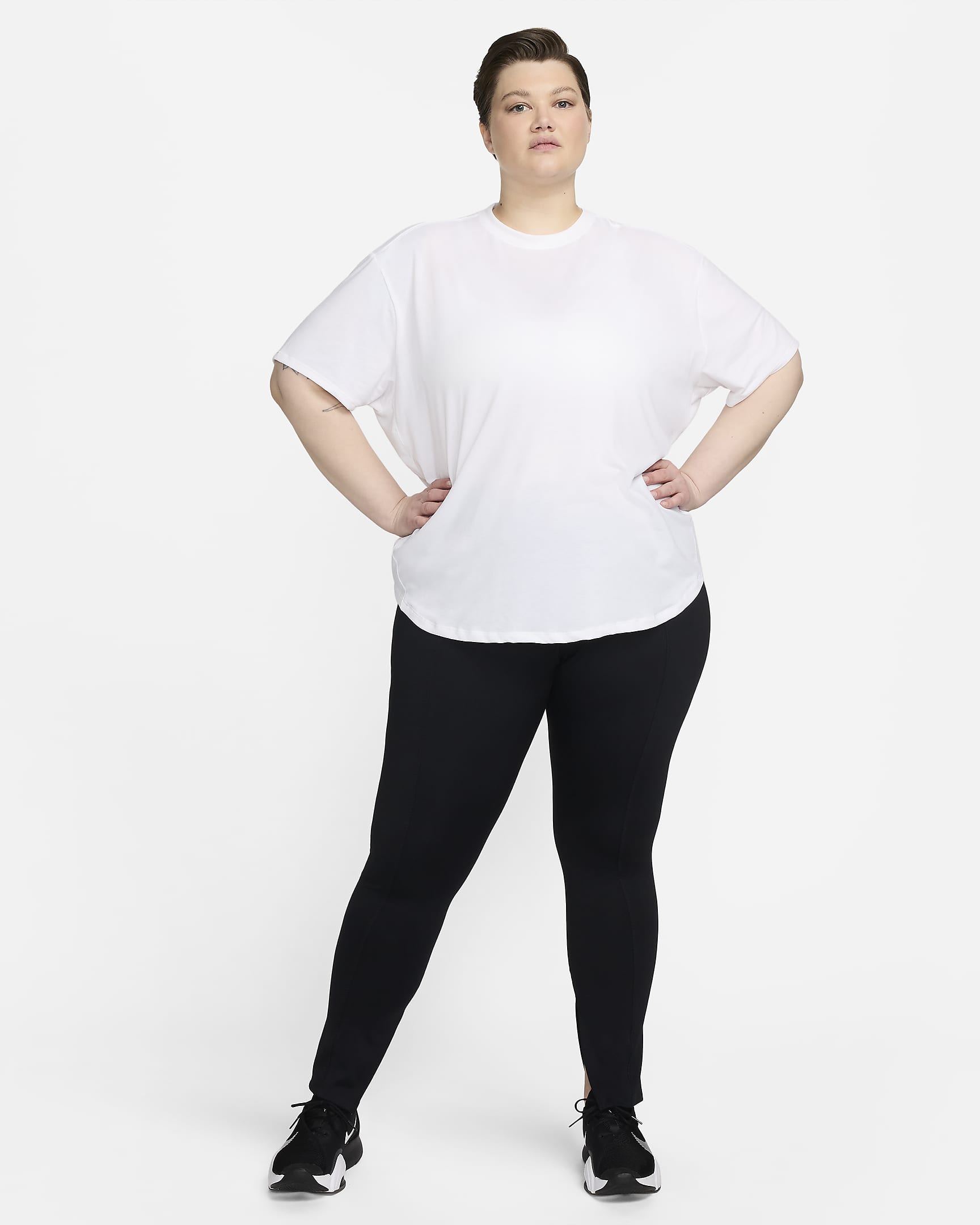 Nike One Relaxed Women's Dri-FIT Short-Sleeve Top (Plus Size) - White/Black