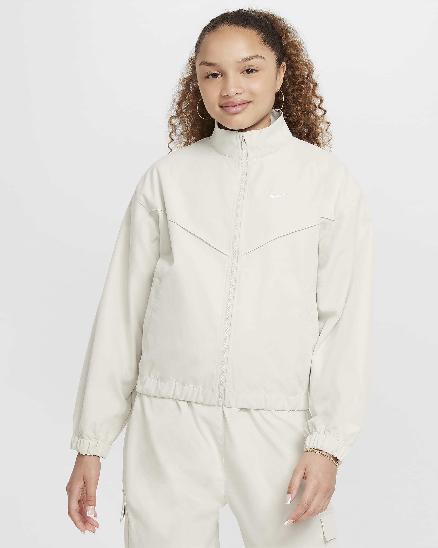 Nike Sportswear Girls' Oversized Lightweight Jacket - Light Bone/White