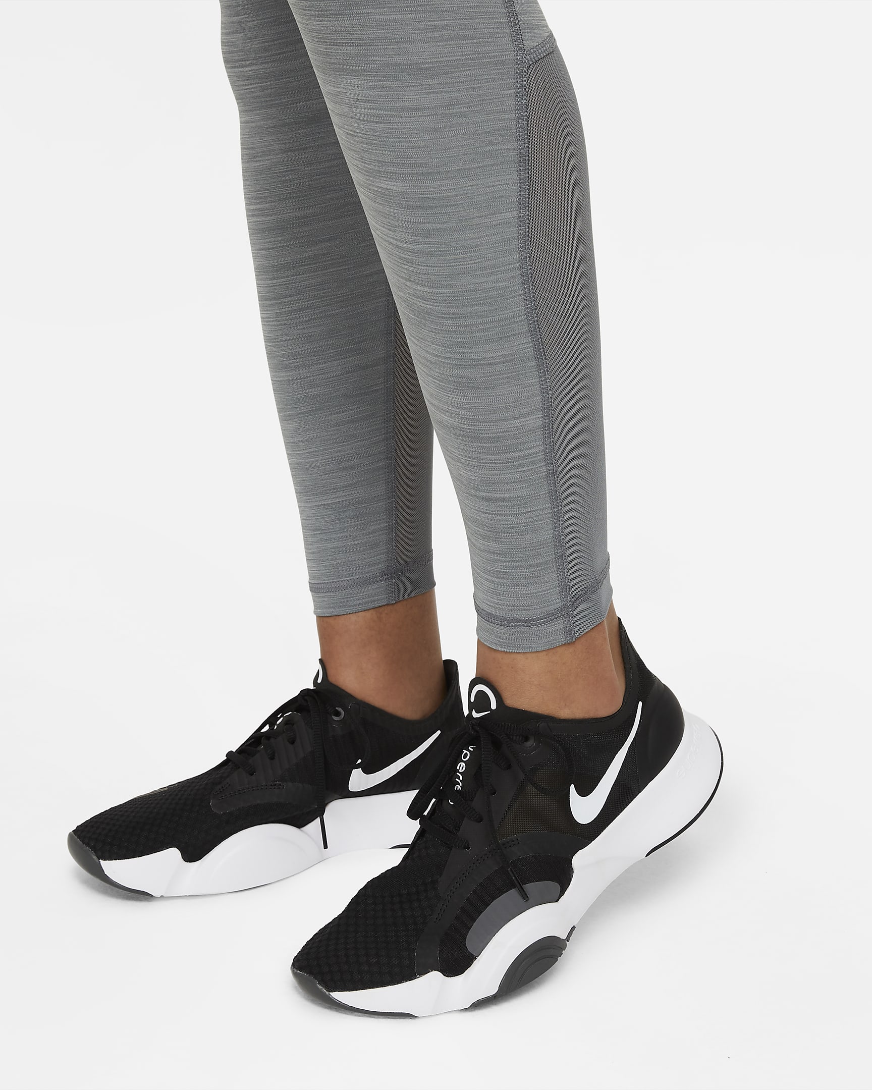 Nike Pro Leggings mit mittelhohem Bund und Mesh-Einsatz für Damen - Smoke Grey/Heather/Schwarz/Weiß