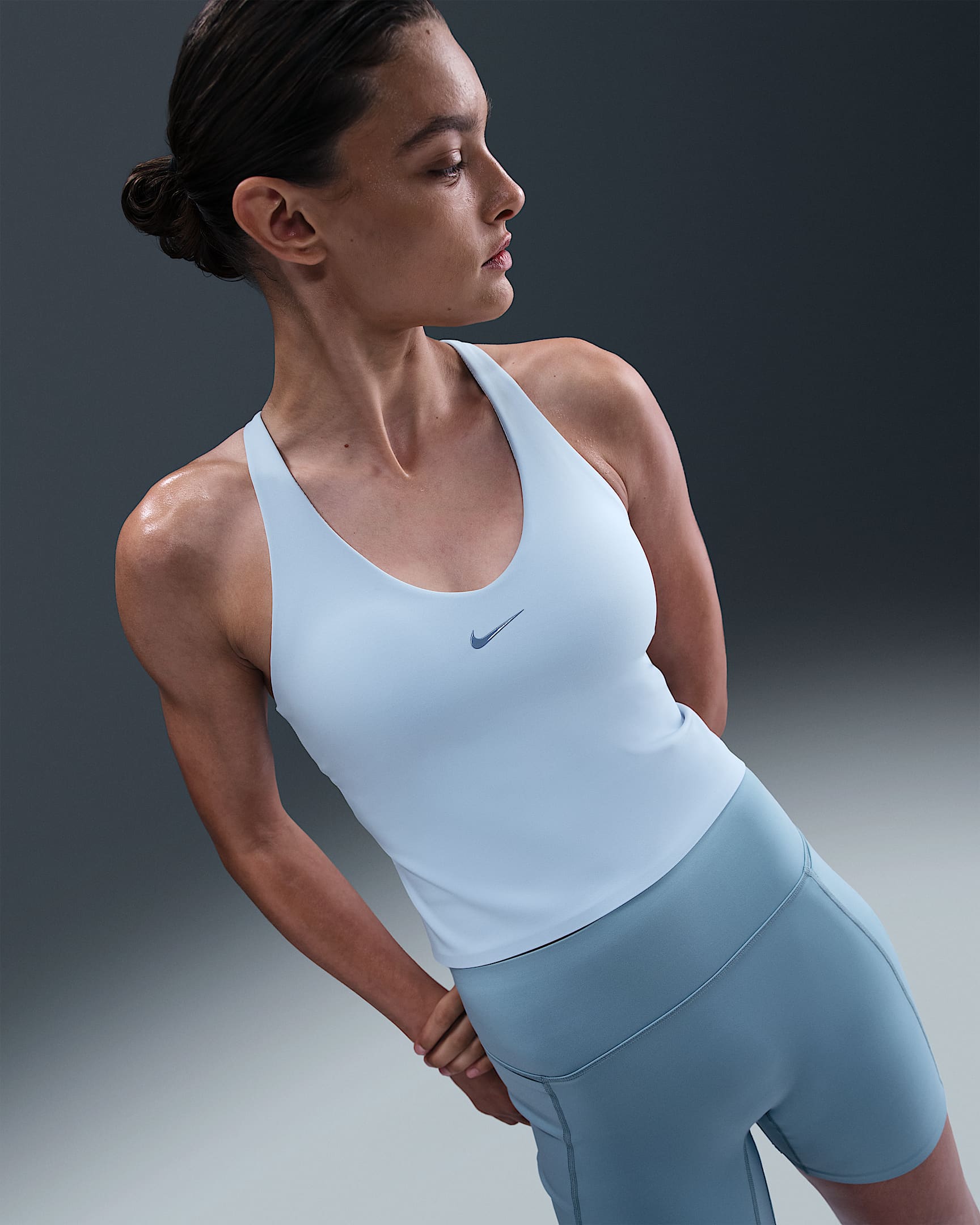 Nike Universa Women's Medium-Support Padded Sports Bra Tank - Celestine Blue/Chambray/Work Blue