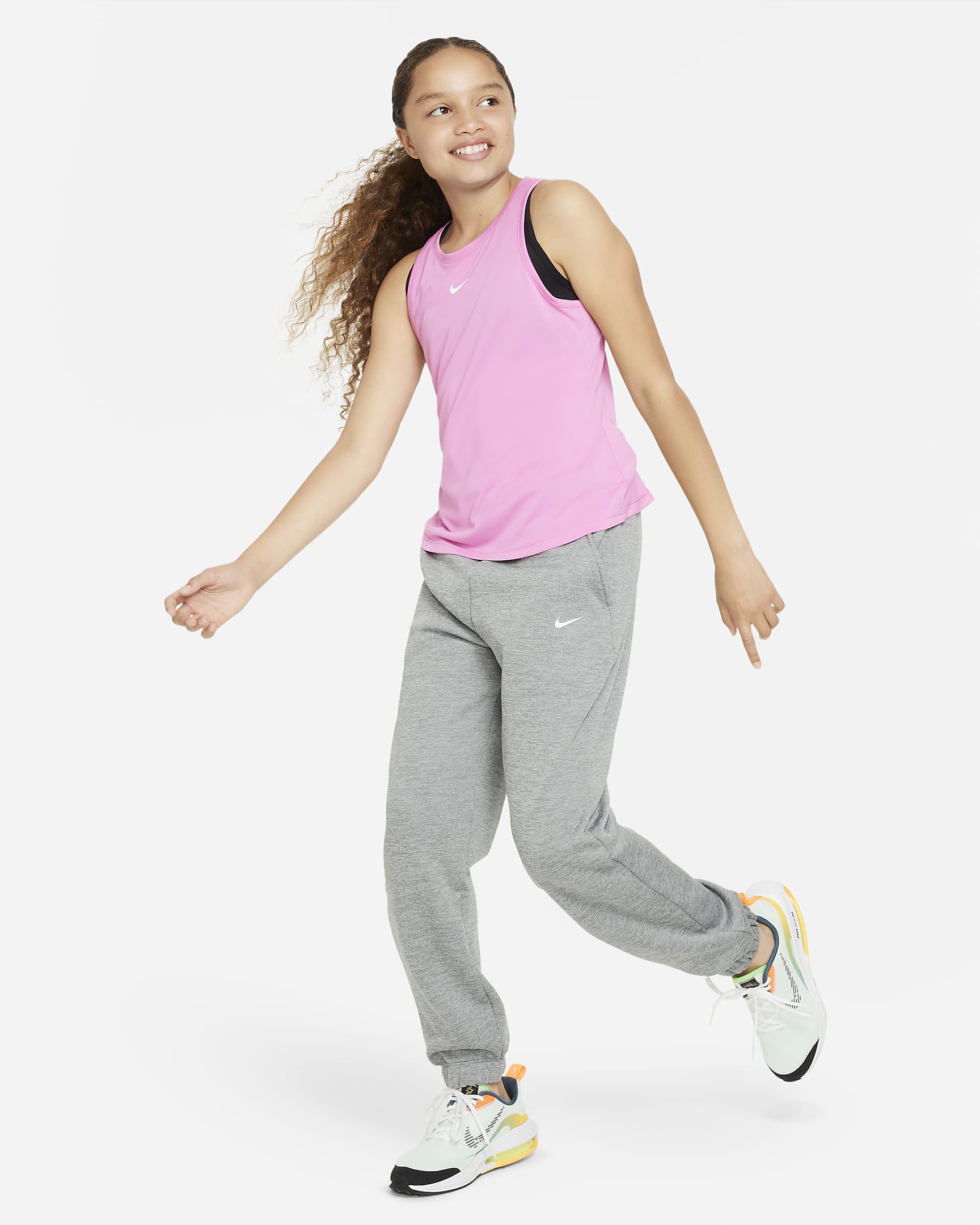 Nike Therma-FIT Big Kids' (Girls') Cuffed Pants - Dark Grey Heather/White