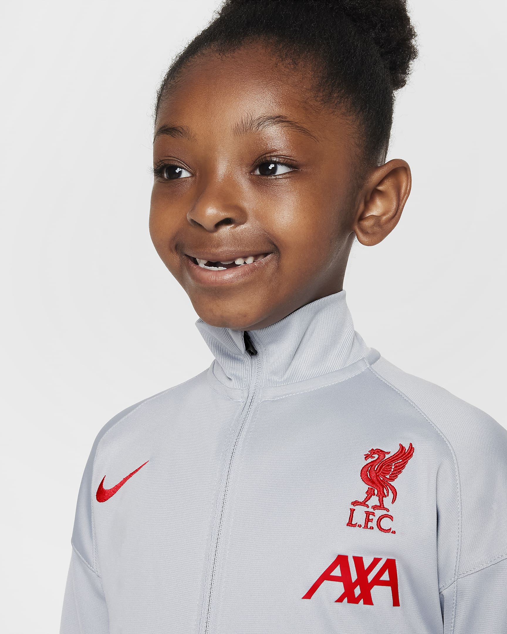 Liverpool F.C. Strike Third Younger Kids' Nike Dri-FIT Football Knit Tracksuit - Light Smoke Grey/Chrome Yellow/Dark Smoke Grey/Global Red