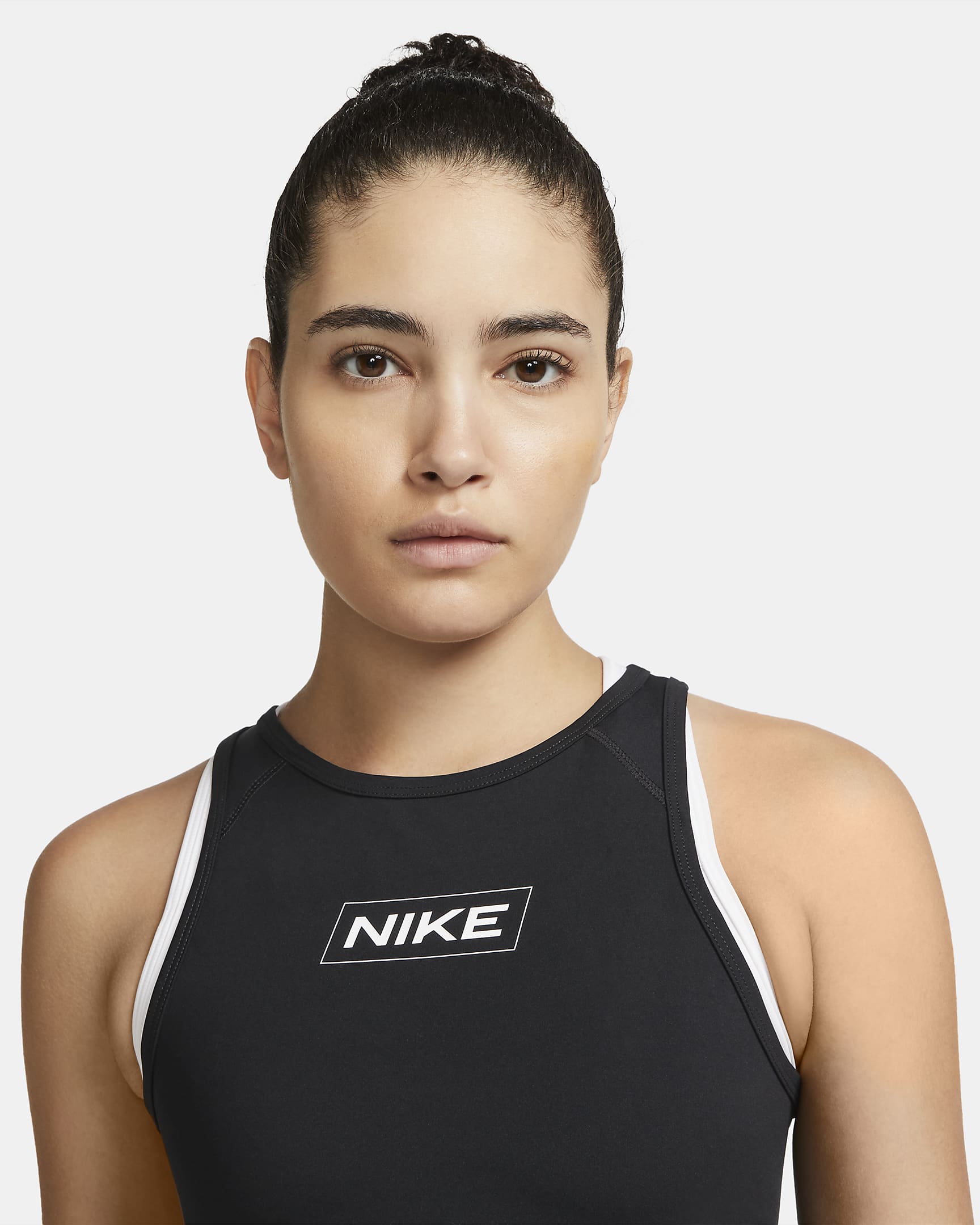 Canotta corta con grafica Nike Pro Dri-FIT – Donna - Nero/Dark Smoke Grey/Bianco