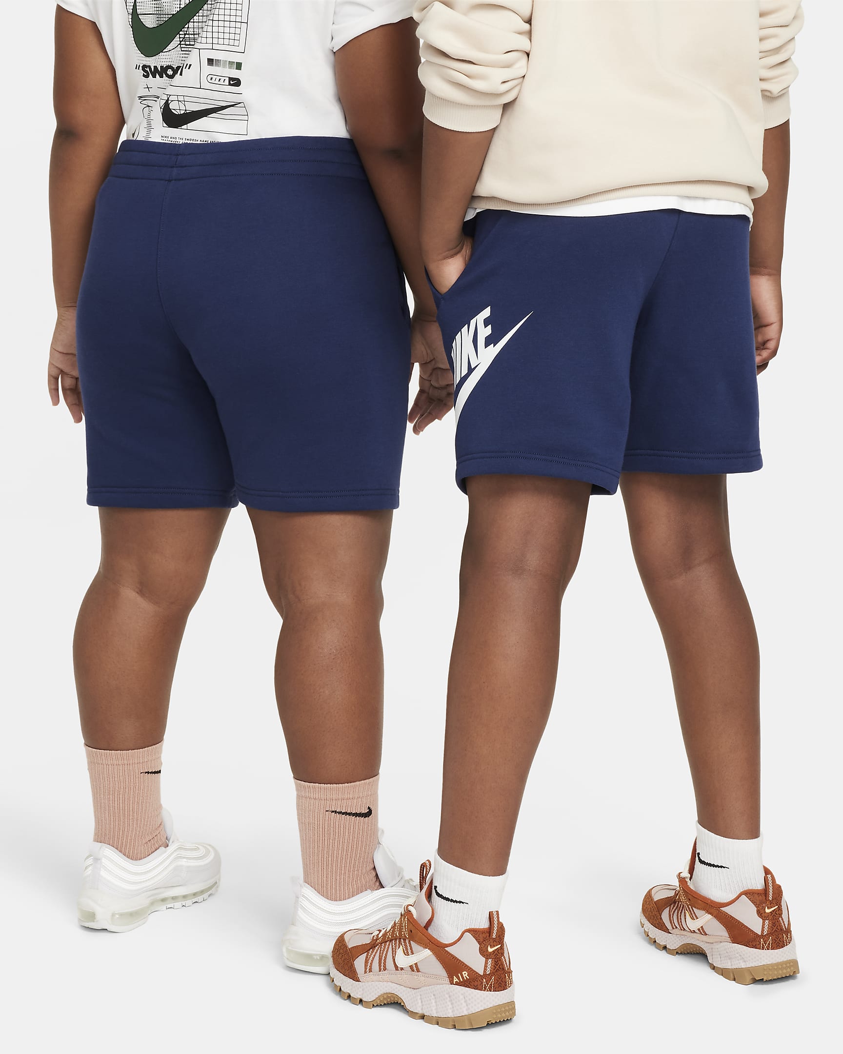 Nike Sportswear Club Fleece Older Kids' French Terry Shorts (Extended Size) - Midnight Navy/White