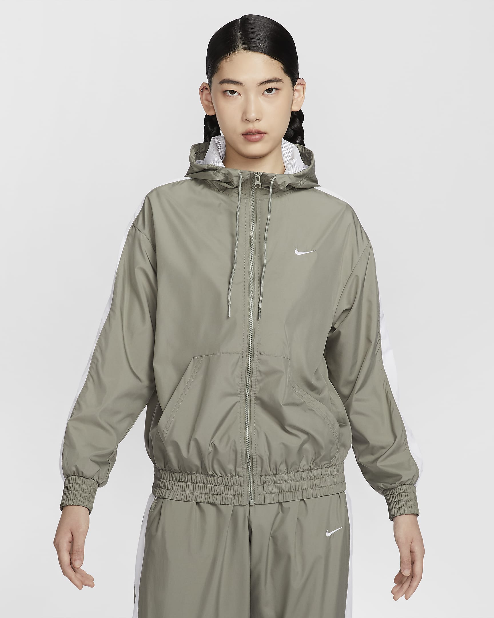 Nike Sportswear Classic Wovens Women's Loose UV Protection Hooded Jacket - Light Army/White