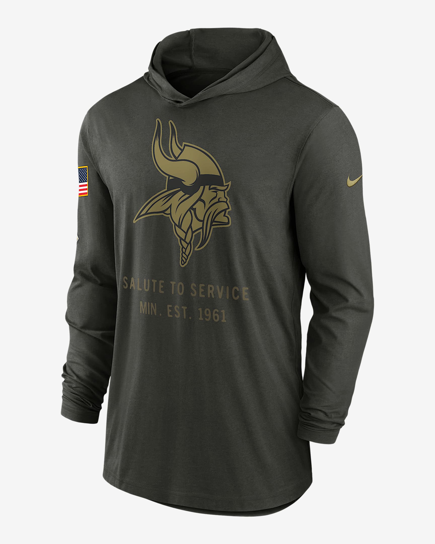 Minnesota Vikings Salute to Service Sideline Men’s Nike Dri-FIT NFL Long-Sleeve Hooded Top - Sequoia