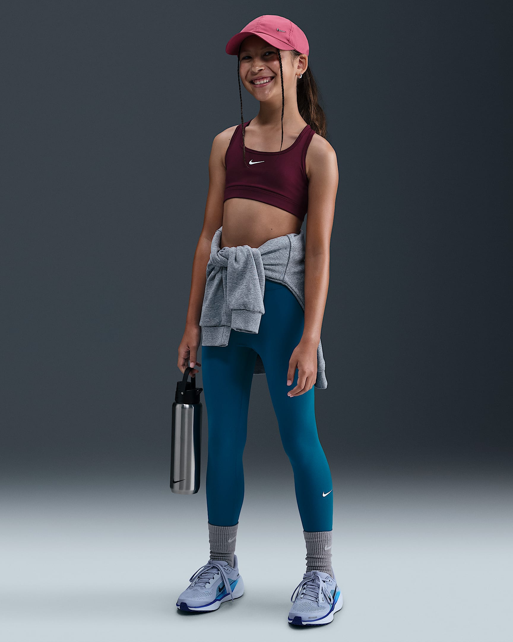 Nike One Big Kids' (Girls') Dri-FIT High-Waisted Leggings - Green Abyss/White